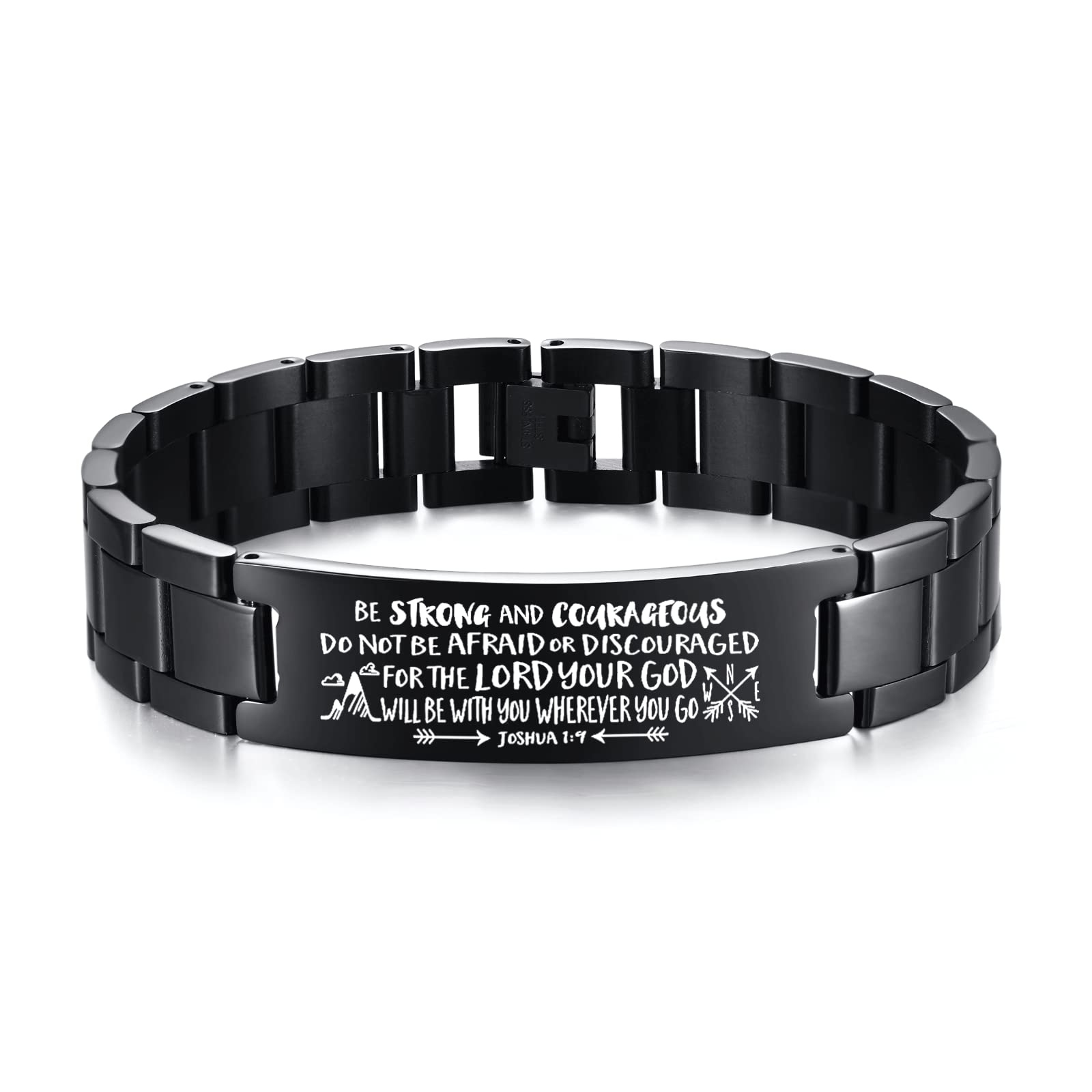 VNOXChristian Bracelet for Men Personalized Bible Verse Stainless Steel Chain Bracelet Inspirational Gift for Men,Adjustable