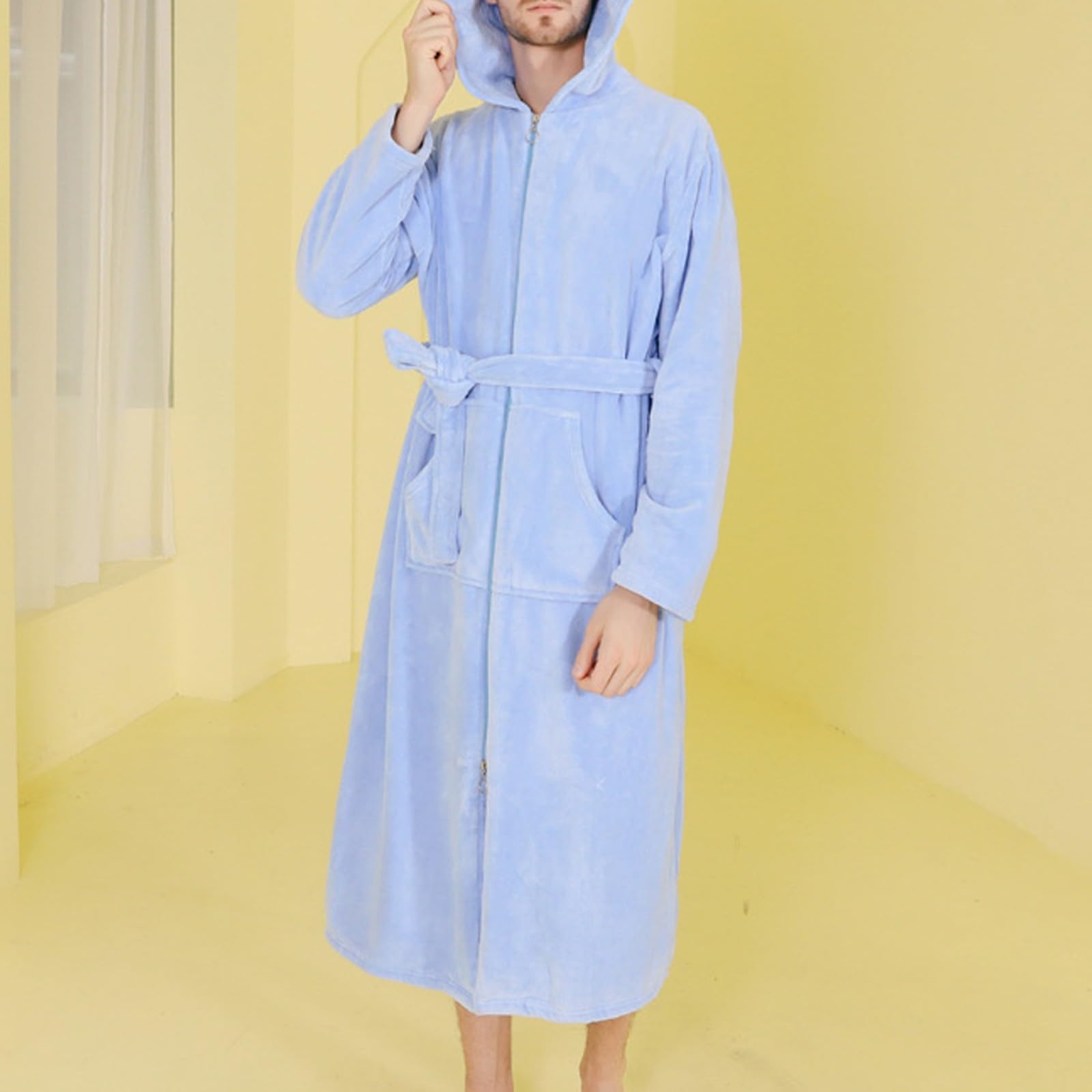 Conjunto de pijama para hombre, albornoz para hombre, pijama de franela de invierno, camisón grueso con cremallera