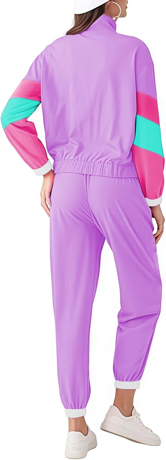 Aluvee 80s Track Suit Women Set 90s Windbreaker Outfit Retro Color Block Sportswear Set With Jacket Sweatpants - Image 3