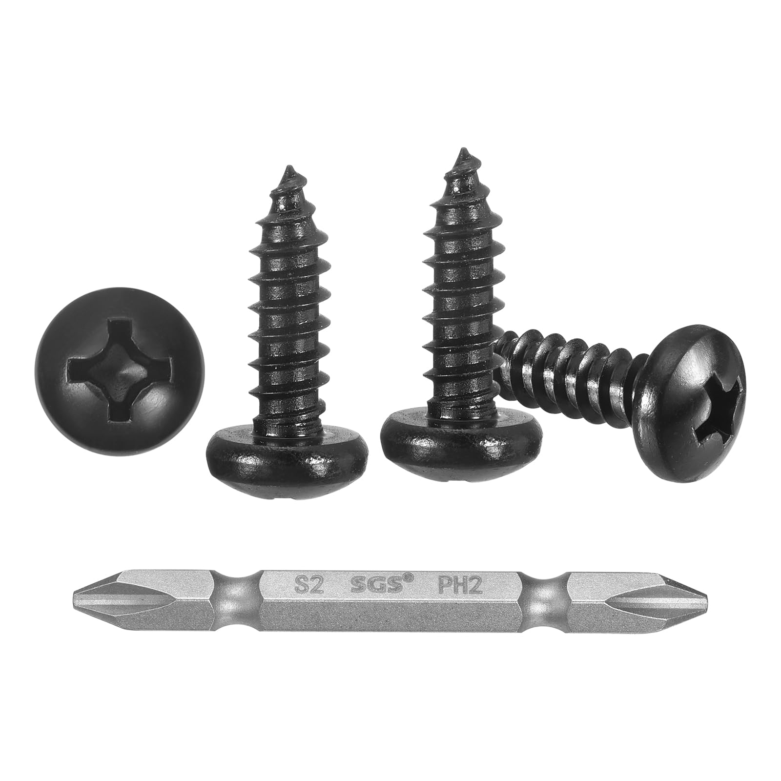METALLIXITY Phillips Pan Head Self Tapping Screws(#10x3/4") 150Pcs, 304 Stainless Steel Self Drilling Screw for Metal Wood Plastic with Bit, for Cabinet Wall Shutter Plate Furniture, Black