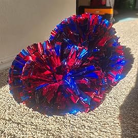 Hooshing 2PCS Blue and Red Pom Poms Cheerleading with Baton Handle for Team Spirit Sports Dance Cheering