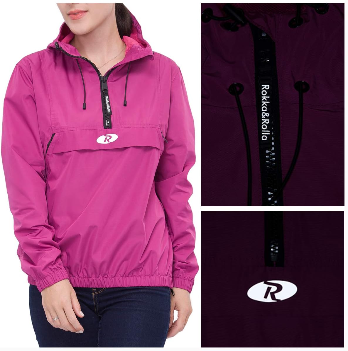 Rokka&Rolla Women's Hooded Pullover Windbreaker Anorak Jacket Small Wild Aster Purple