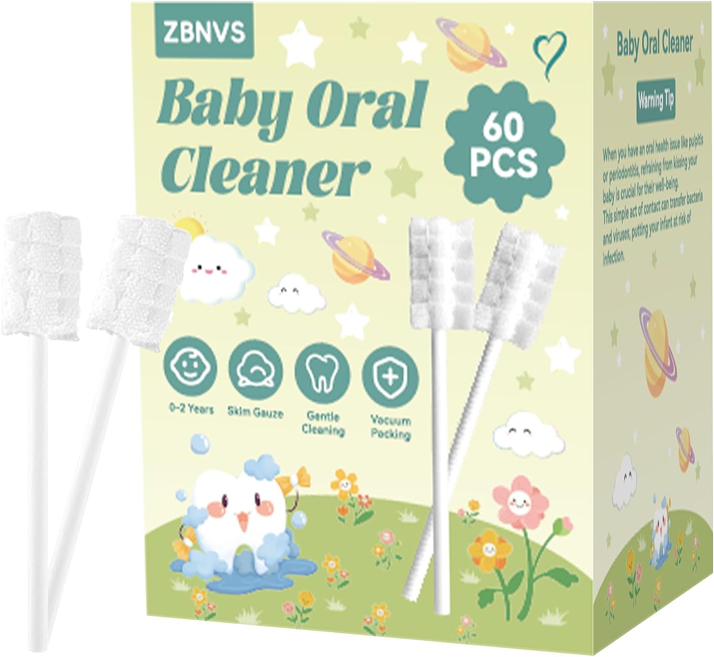 60-Pack Baby Tongue Cleaner Gauze– Gentle Newborn Oral Care, Disposable Toddler Tooth Brush for 0-24 Months Tooth Mouth Gum Clean (Square Style)