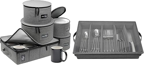 Sorbus Juego de vajilla de porcelana de 5 piezas y baúl de almacenamiento de cubiertos