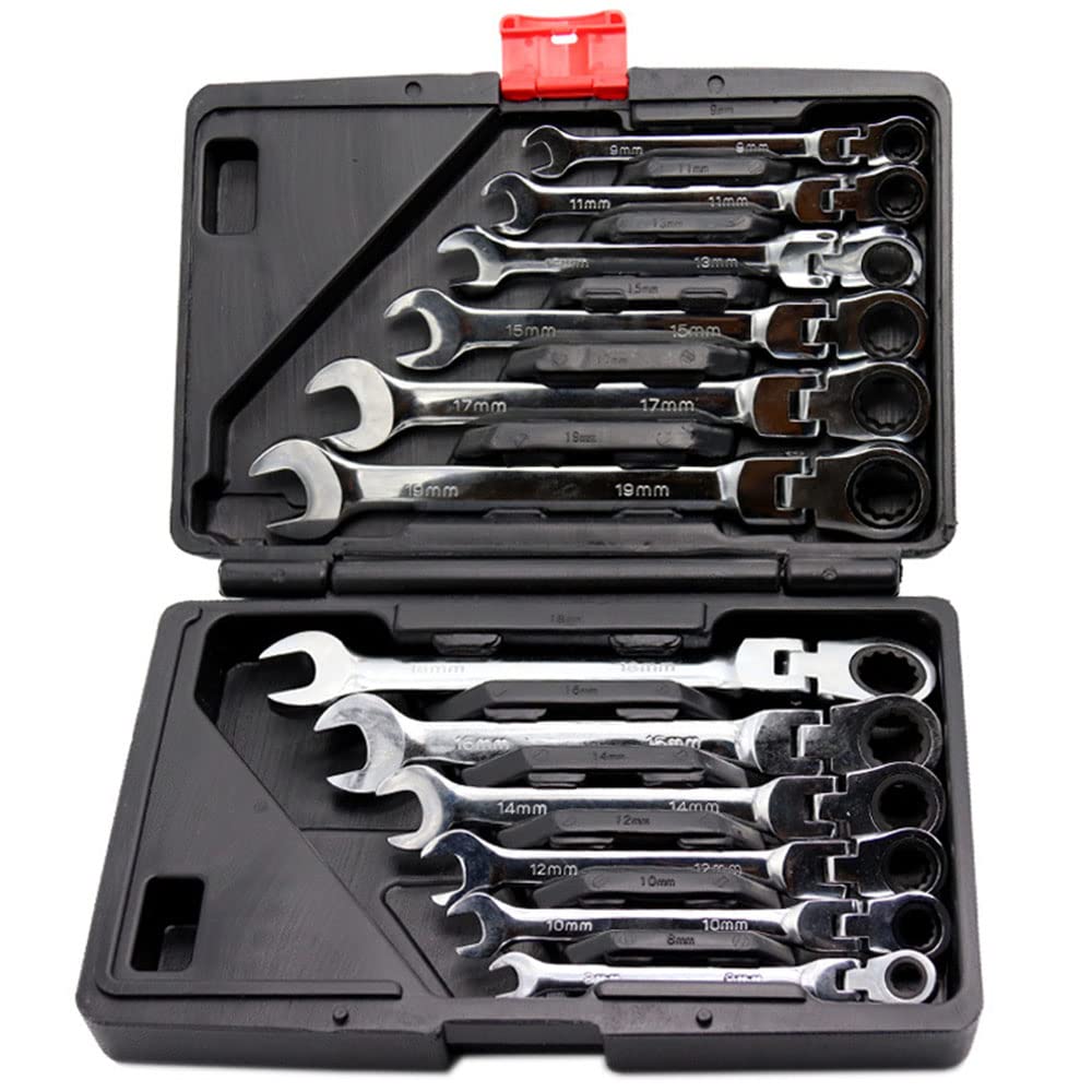 Llave inglesa, Llave ajustable - Llave de trinquete Juego de llaves de herramientas manuales Juego de llaves de acero cromado Llave de trinquete de reparación automática Llave de cambio profesional (C