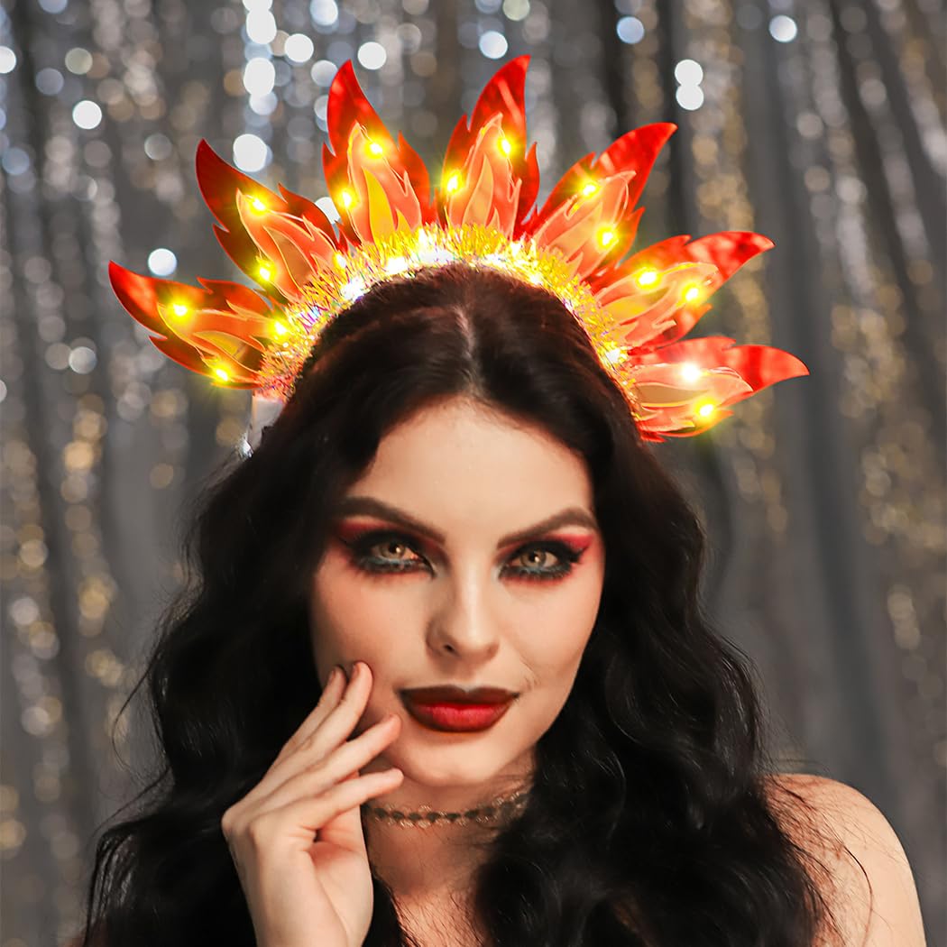 Handcess Light up Fire Headband LED Festival Flame Hair Band Glowing Hair Accessories Party Rave Costume Hair Hoop for Women - Image 3