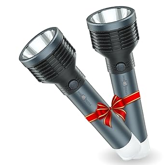 Pick Ur Needs 2 in 1 Long Range Emergency Rechargeable Aluminium Body LED Search Torch Light (Pack of 2)