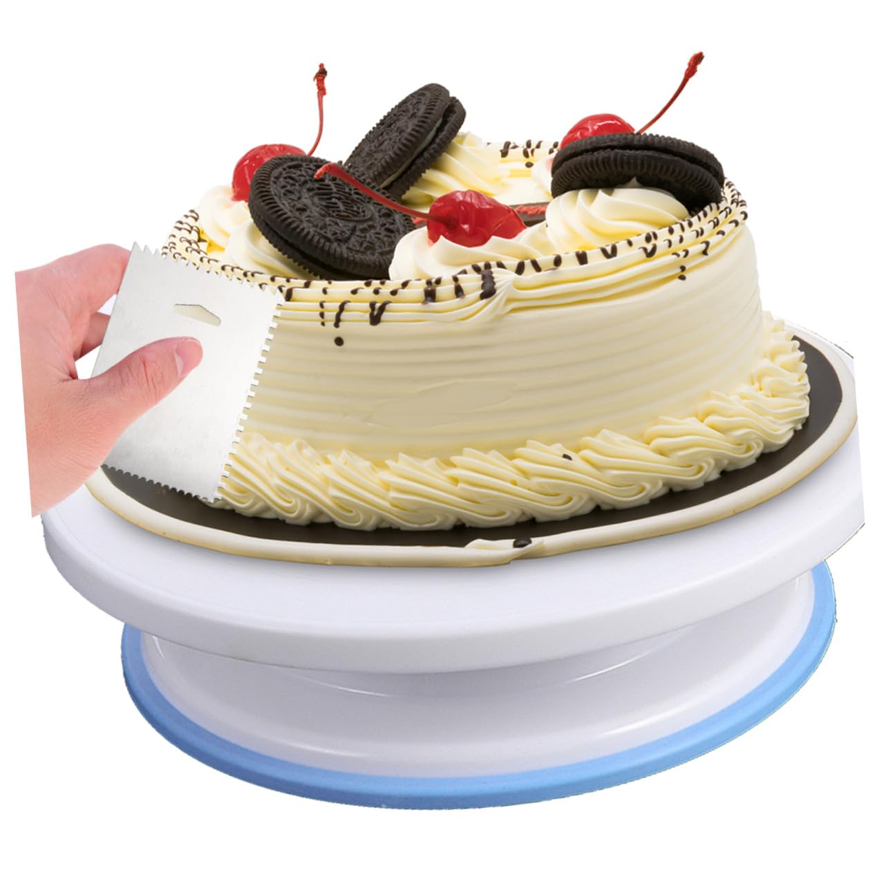 7 Stück Teiliges DIY Backzubehör Set mit Drehbarem Kunststoff Tortenständer Spachteln und Edelstahl Kuchenglättern Leicht Drehbar Vielseitig für Verzierung und Buttercreme