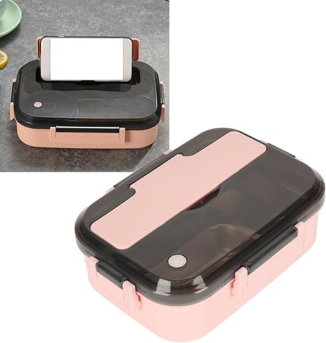 Miniatura 5 de TOPINCN Lonchera de acero con palillos, 3 compartimentos, contenedor de aislamiento térmico (3 compartimentos)