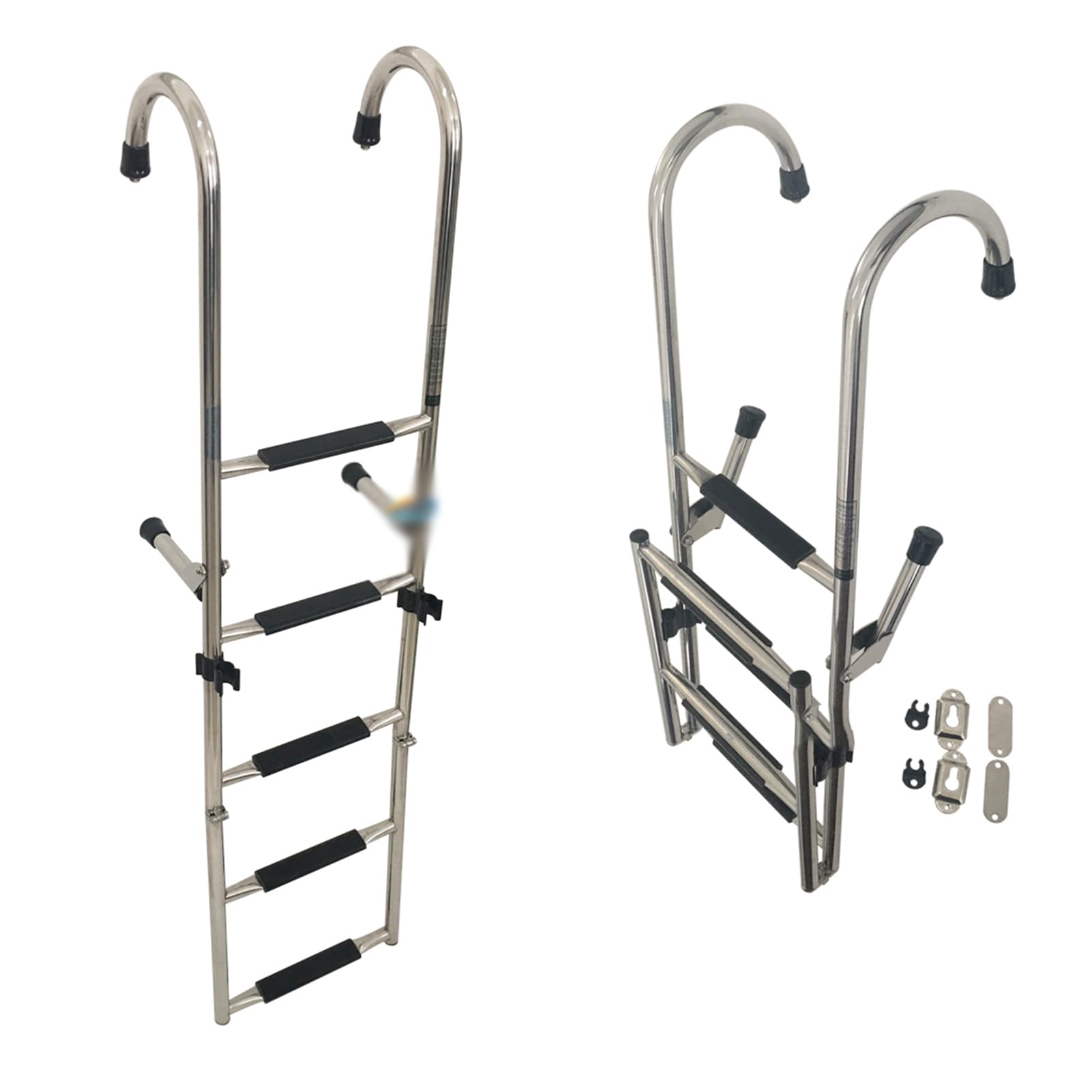 Folding Boat Ladder,4/5/6 Step Inboard, Stainless Steel Telescoping Dock for Marine Yacht Swimming Pool 440lbs Capacity(5 Step(141.6X33CM))