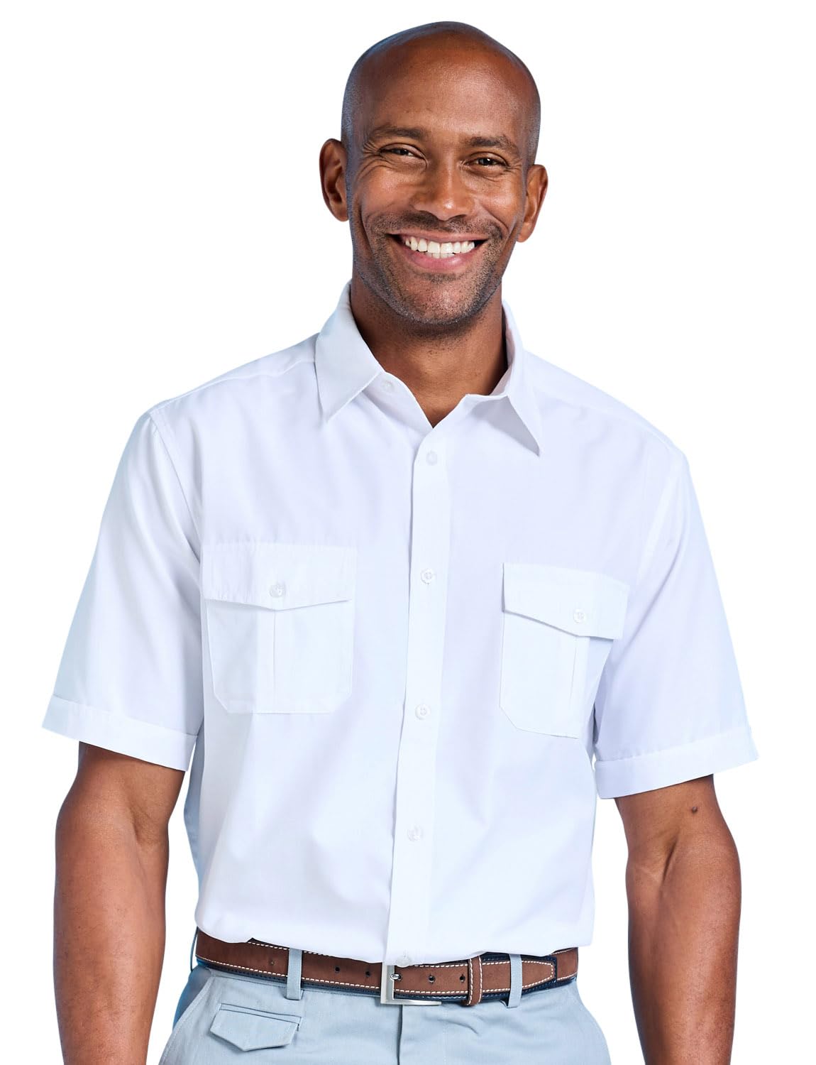 Pegasus Men's White Short Sleeve Pilot Shirt 4XL