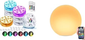 LOFTEK 8PCS Submersible LED Lights 1PCS Floating Pool Light - 16-inch Large Ball Lamp
