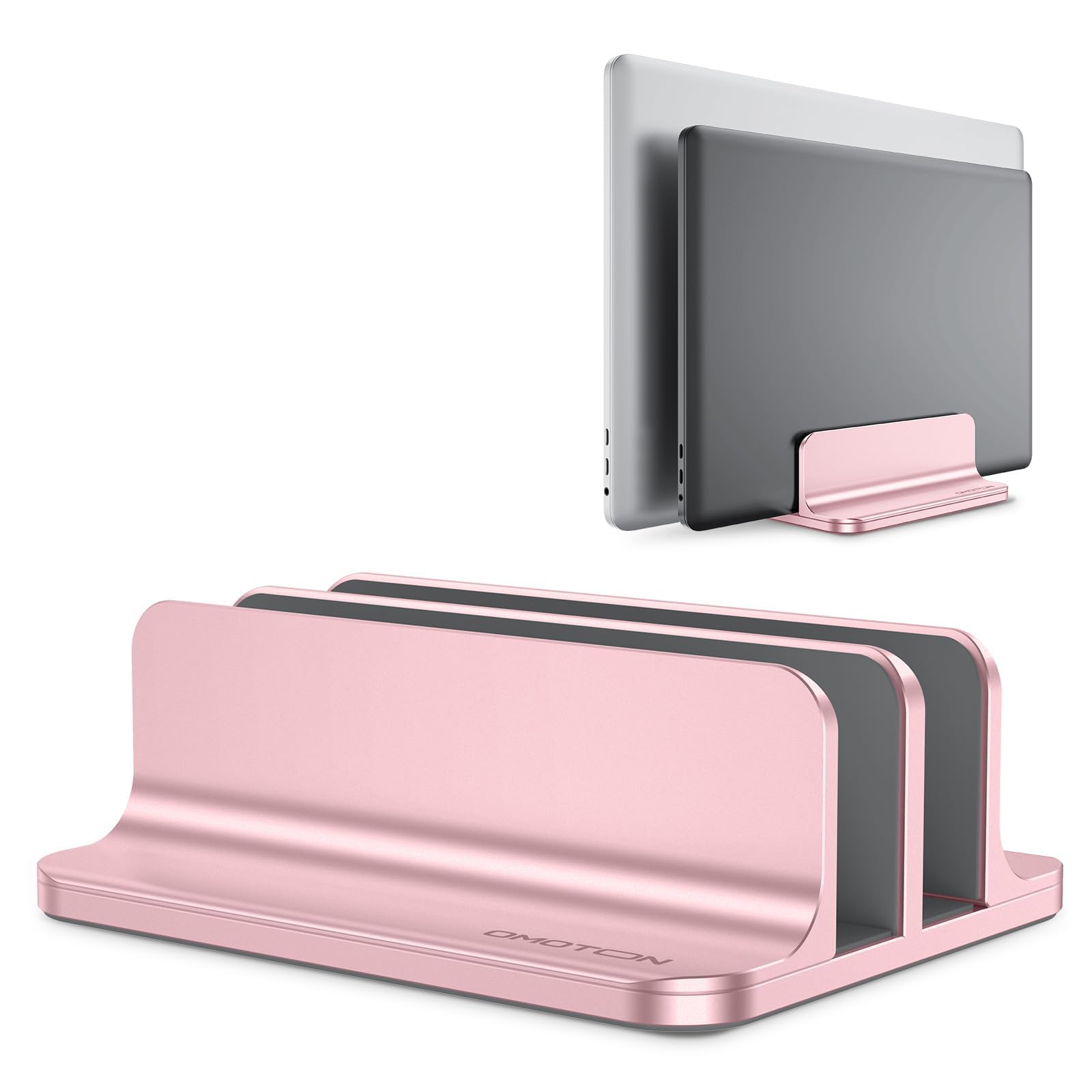 OMOTON Dual Vertical Desk Laptop Stand Holder, Fits MacBook Air, Rose Gold