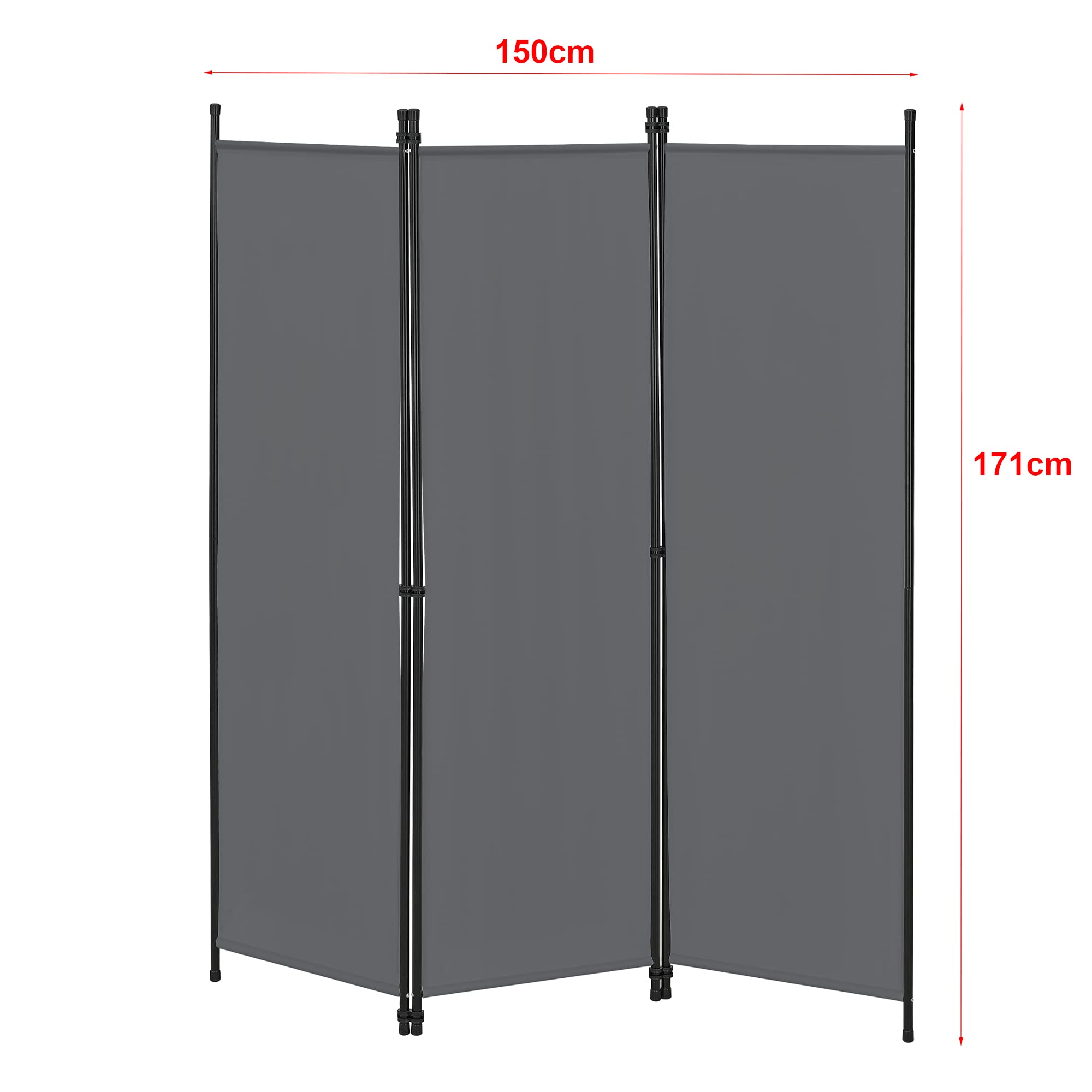 [en.casa] Paravento a 3 Pannelli Separé con Struttura Pieghevole da Interno Muro Divisorio per Spogliatoio Camera da Letto Studio Medico Balcone Terrazza (LxA) 150x171 cm - Grigio Scuro
