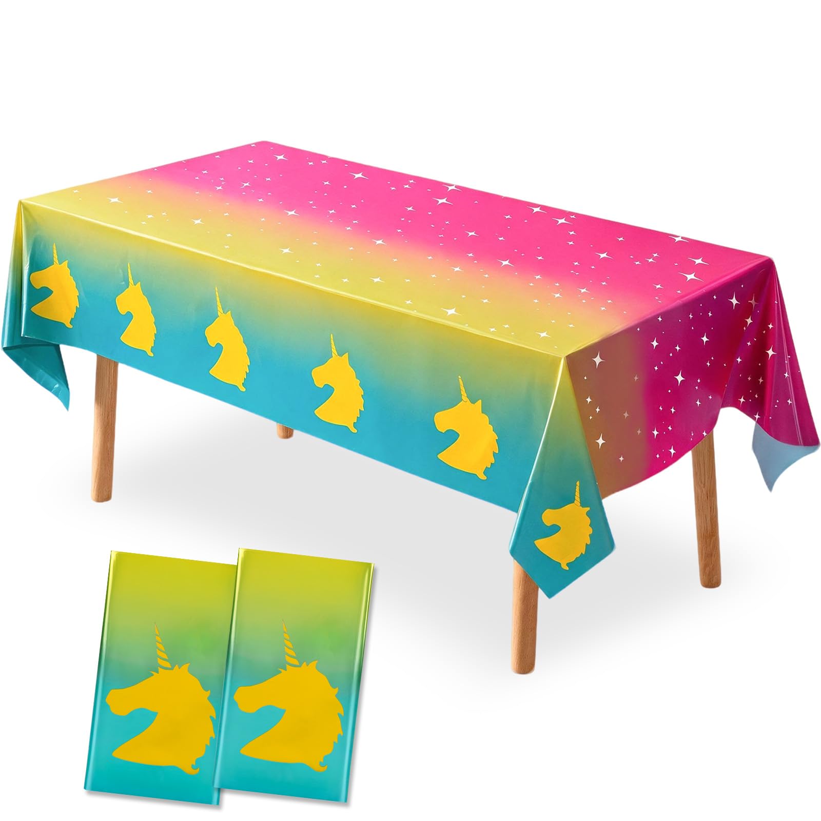 PHOGARY 2pcs Unicorn Tablecloths, Plastic Disposable Rectangle Tablecloth
