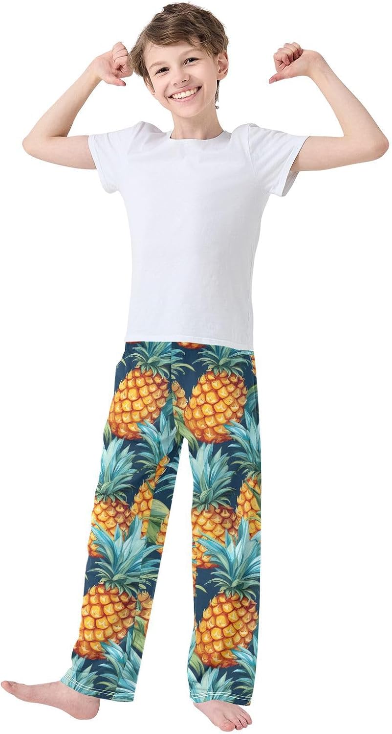 Pineapple Blue Leaves Pajama Lounge Pants Sleepwear Long Pajama Bottoms with Elastic Waist Pockets for Christmas