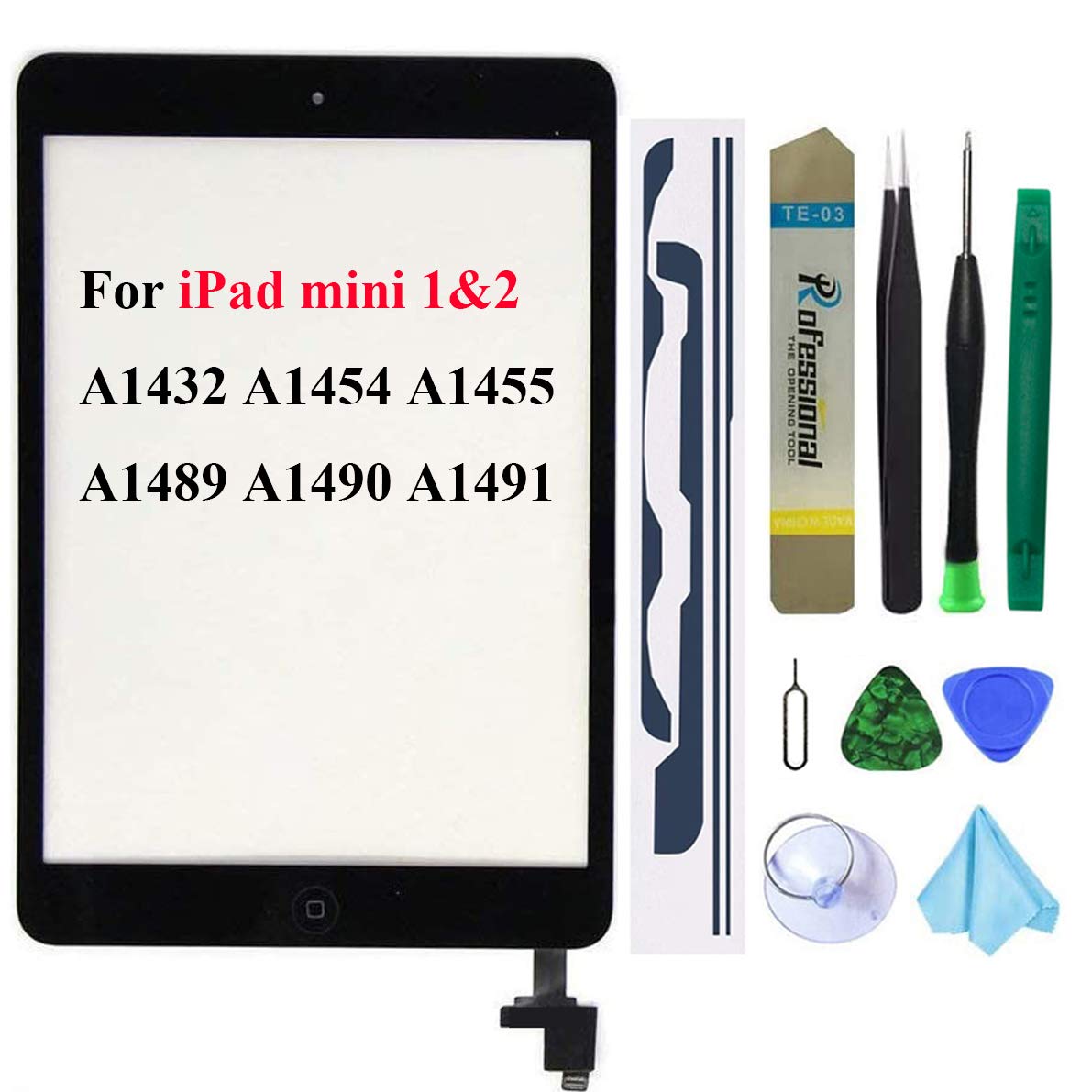 Dedia for iPad Mini 1 / iPad Mini2 7.9 Inch Touch Screen Replacement,A1432 A1454 A1455 A1489 A1490 Digitizer Glass Assembly with IC Chip & Home Button+Cameral Holder+Pre-Installed Adhesive + Tool Kit,