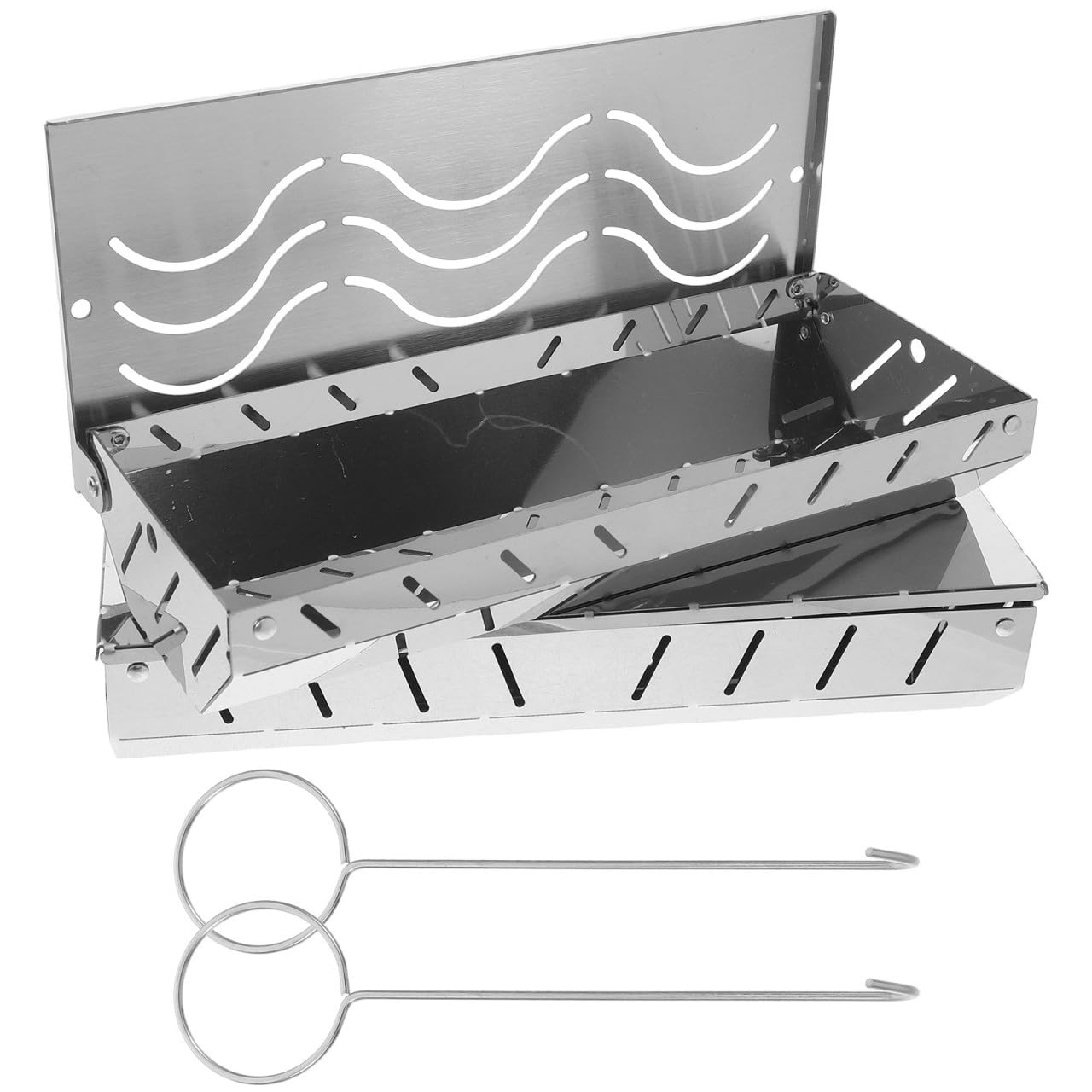 BESPORTBLE 2 Pezzi Scatola per Affumicare Trucioli di Legno in Acciaio Inox | Argento, Uso per Cottura All’aperto e Griglia, Design Portatile, Posizionamento Semplice