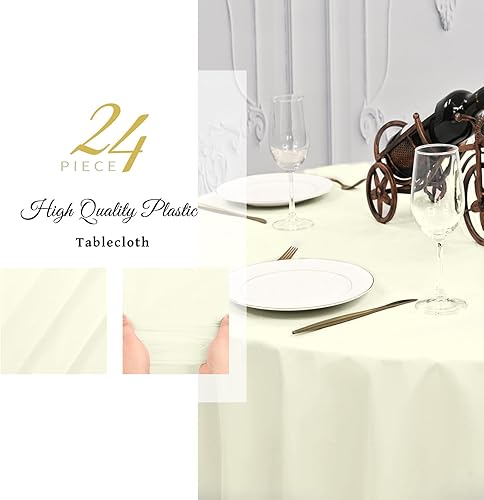 Miniatura 5 de YMHPRIDE 24 manteles redondos color azul marfil, mantel desechable de plástico marfil de 96 pulgadas, manteles de plástico marfil para fiestas,