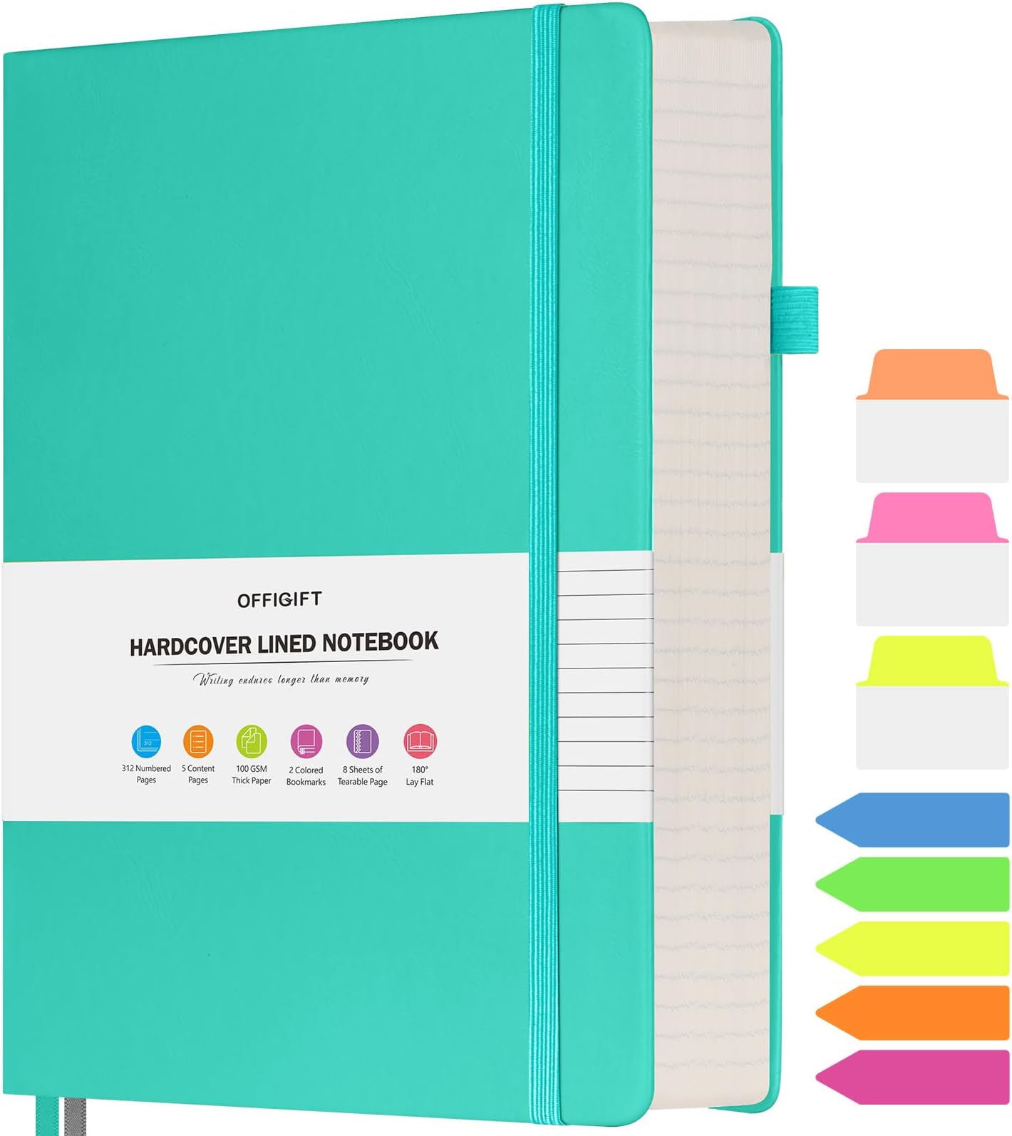 Lined Notebook Journal for Women Men, A5 College Ruled Notebook, 312 Numbered Pages Notebooks for Work, 100gsm Paper Daily Journal, Hardcover Vegan Leather Journals for Writing Office, Peacock Blue