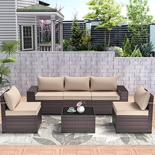 Kulunolo Outdoor Patio Furniture Sets 6 Pieces Sectional Furniture PE