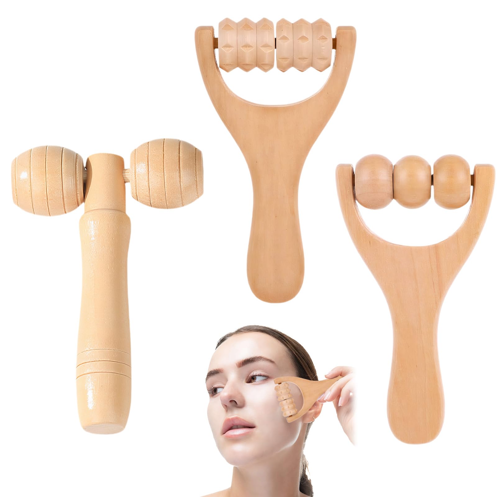 Rodillo de masaje de madera de 3 piezas, con mango, juego de masaje para masajes de cuello, hombros, piernas, pies y espalda