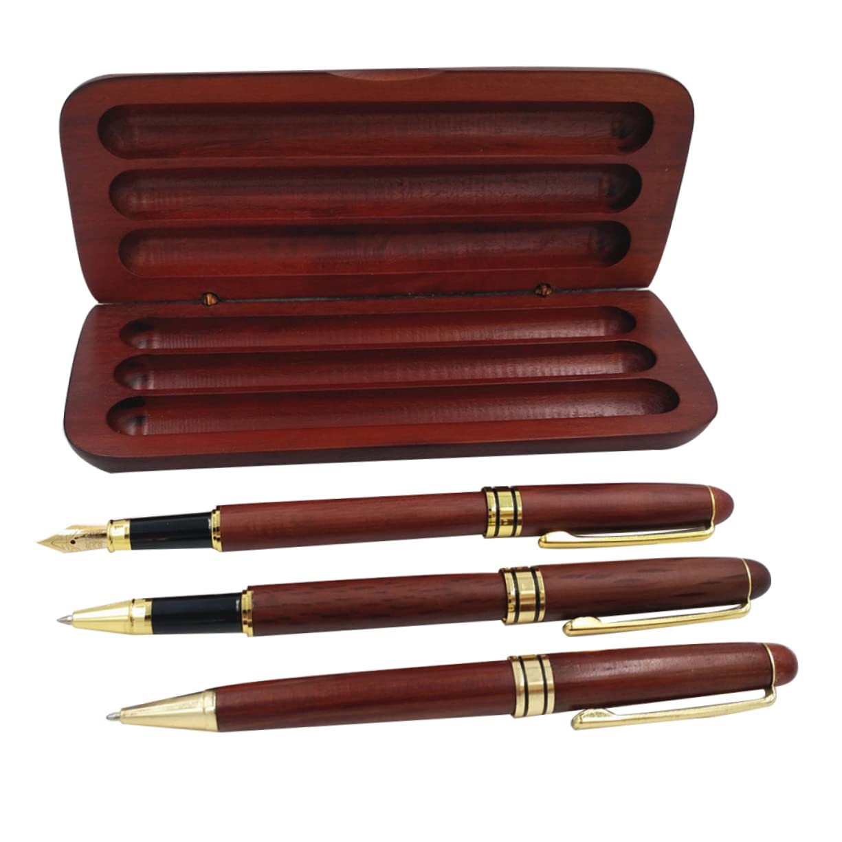 Housoutil 3 Stück Teiliges Füllfederhalter Set aus Fichtenholz mit Kugelschreiber und Gelstift für Unterschriften Kalligraphie Büro und zu Besonderen Anlässen