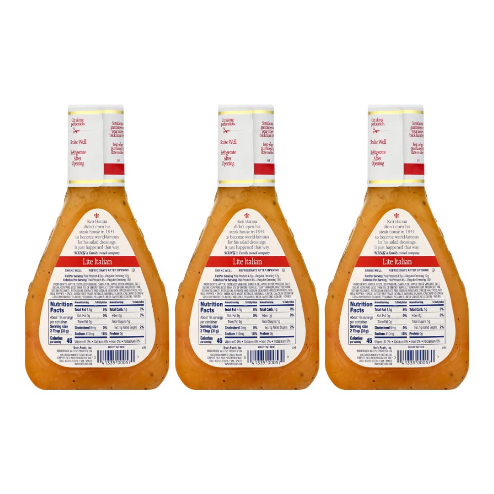 Ken's Steakhouse LITE Italian Dressing & Marinade (3 Pack) 16 oz Bottles by N/A