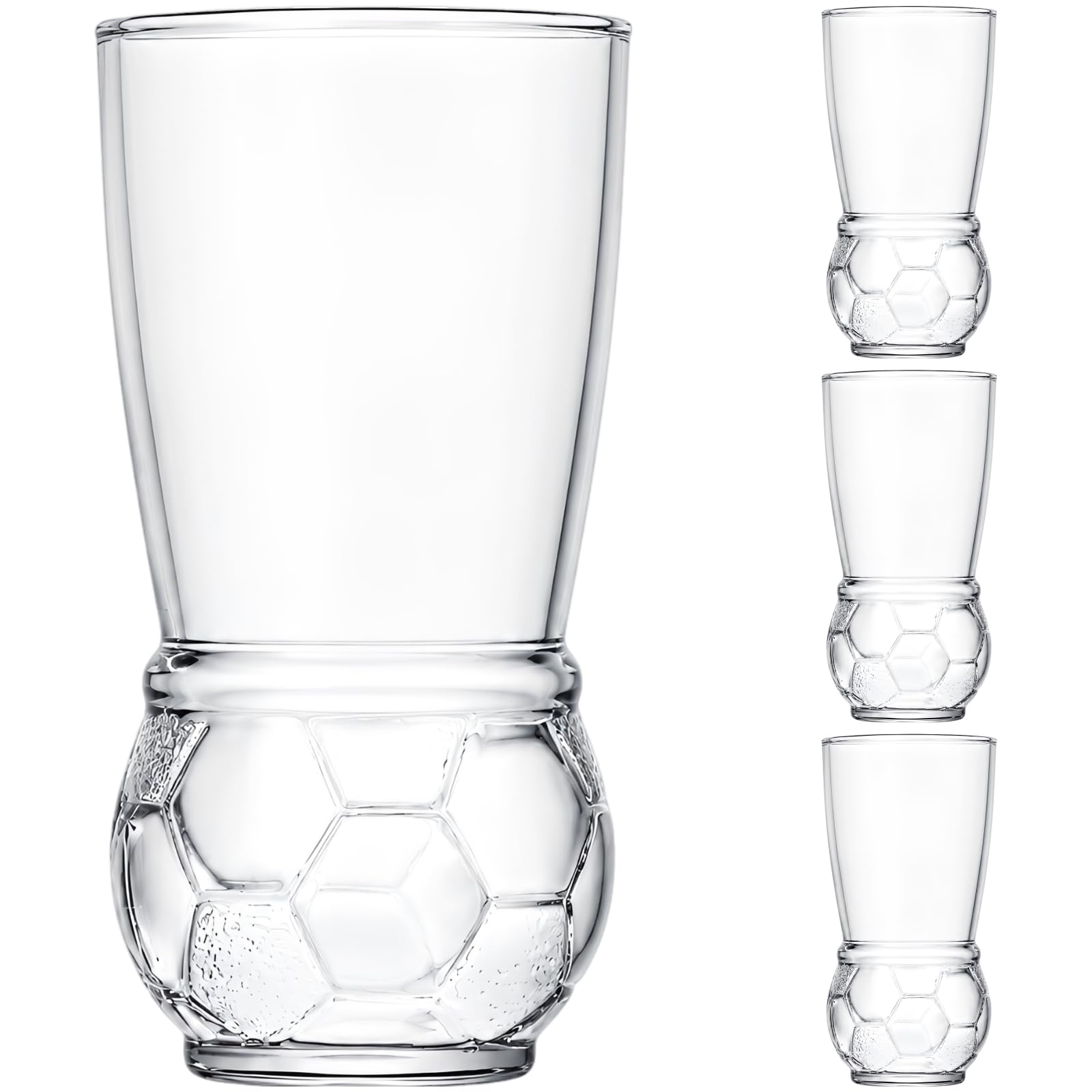 4 Stk. fußballförmige Craft-Beer-Gläser, 455 mL / 15,4 oz Fußball-Bierbecher, großes Trinkglas für Spieltag und Tailgating, Fan-Geschenk für Männer, für Pubs und Restaurants