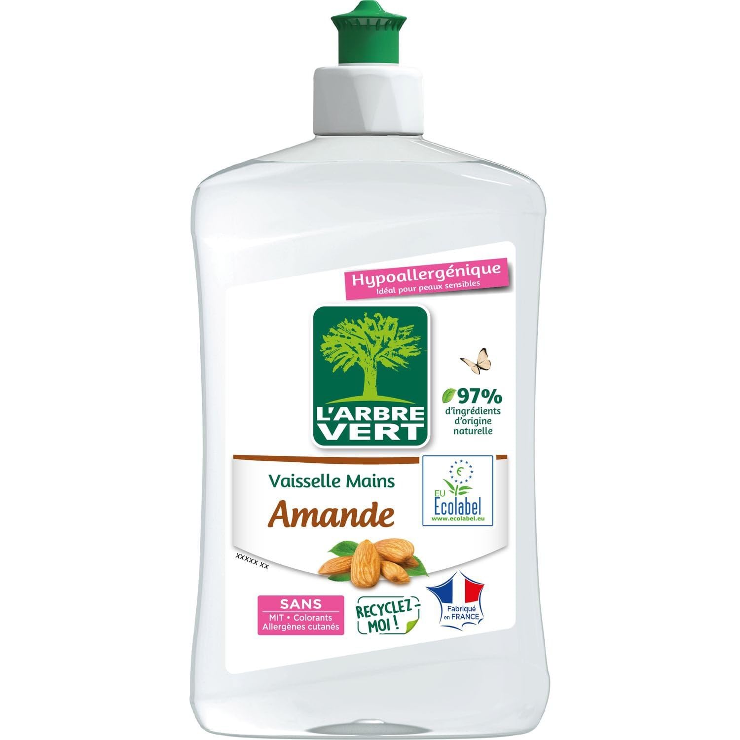 L'ARBRE VERT – Vaisselle Douceur Amande, Hypoallergénique pour Peaux Sensibles, Flacon 500mL - Le lot de 4