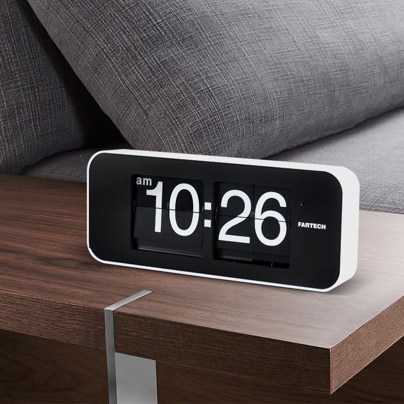 Fartech retro digital flip clock minute hour individual flip page simple fashion dual-use desk clock wall clock, White