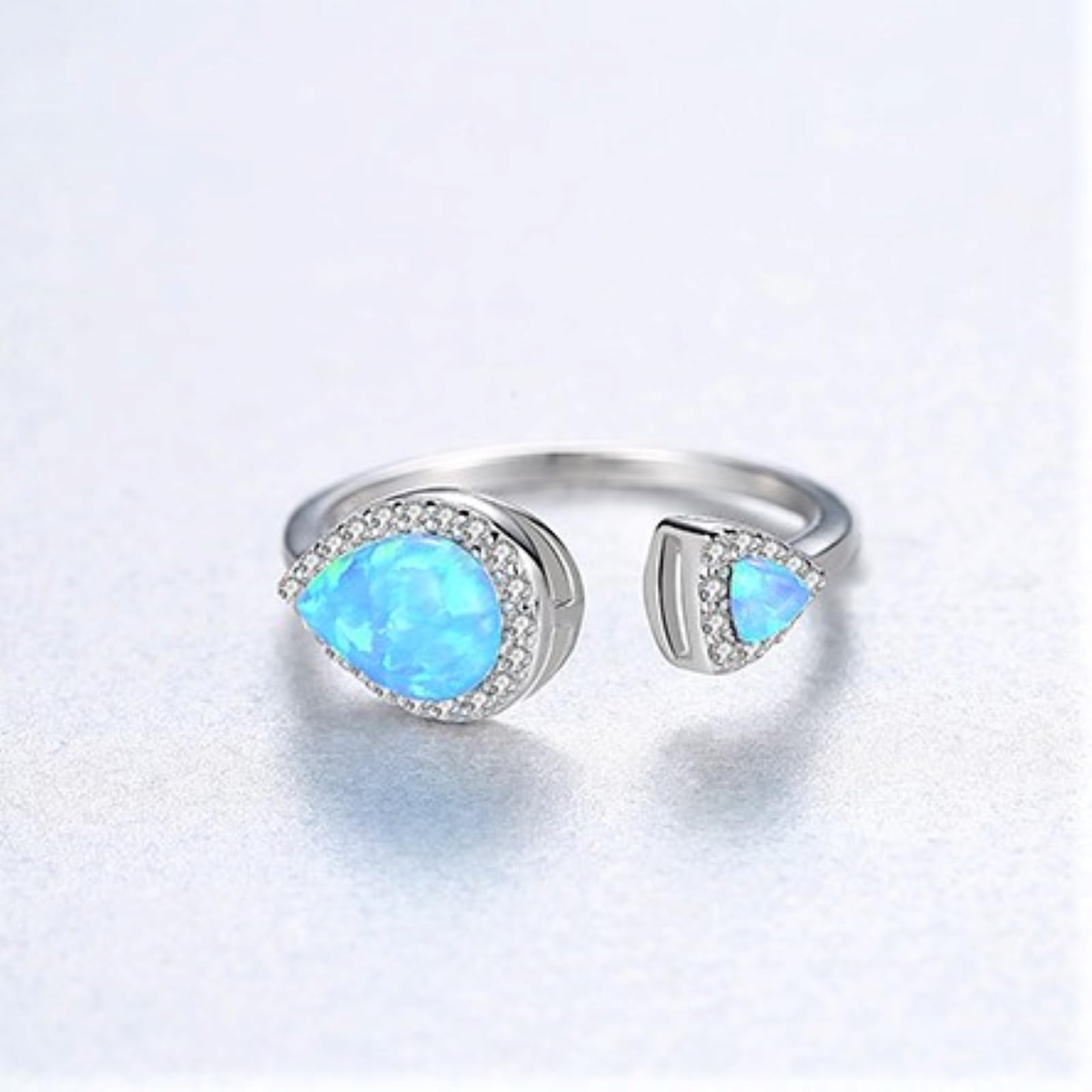 925 Argento Anelli Donna Ragazza Aperti Regolabile Anello Opale Pietra Preziosa Anelli di Promessa Fidanzamento Fede Nuziale Regalo