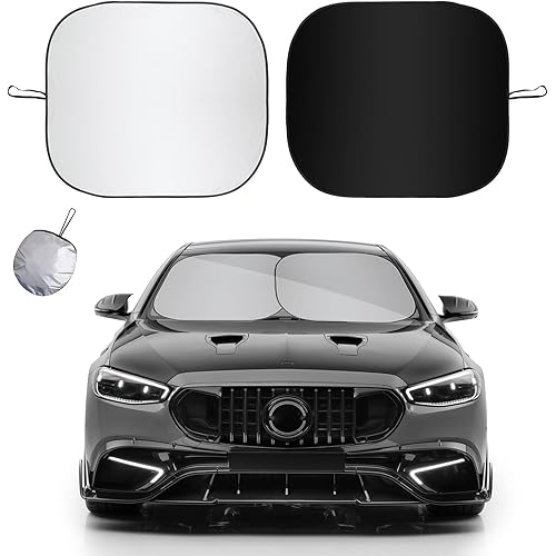 2 PCS Car Windshield Sun Shade, 31 × 28 Inches Thickened Sunscreen Auto Windshield Sunshade, Silver Coated Fabric Vehicle Sun Blocking Shades, Universal Car Accessories