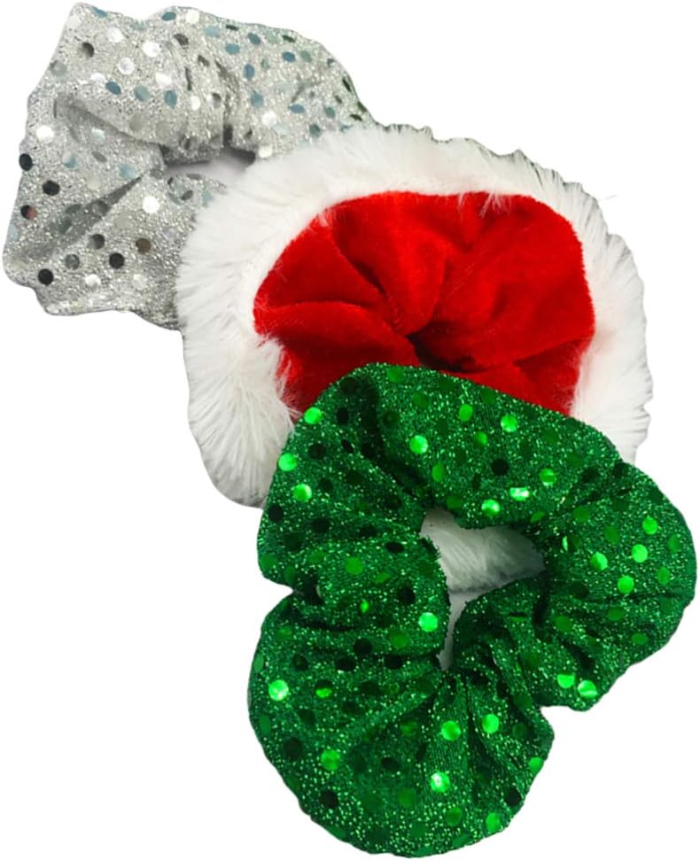 Minkissy Christmas Hair Ropes, 6pcs Christmas Scrunchies Hair Bands Ponytail Holder Sequin Hair Ties for Women Girls - Image 3