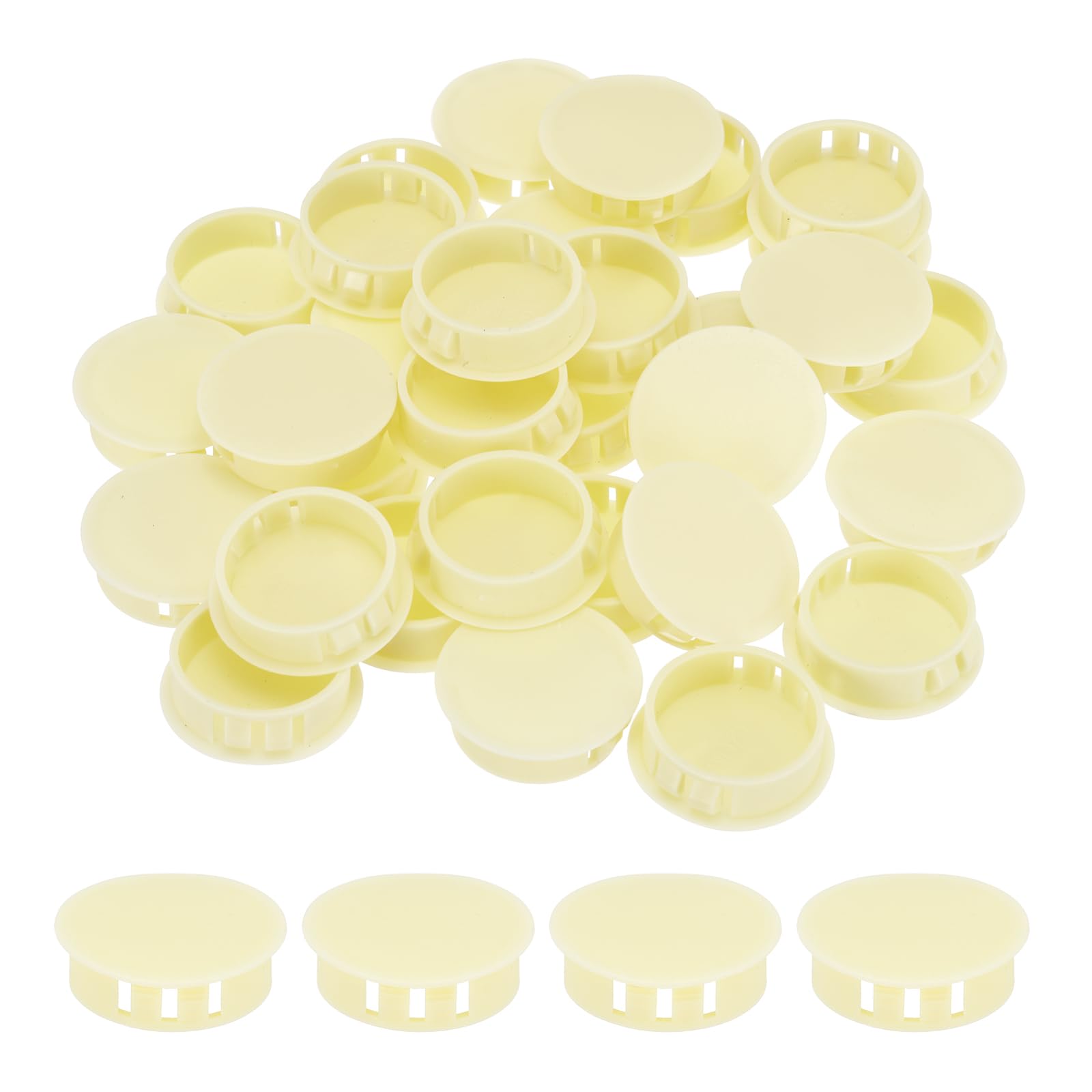 sourcing map 32PCS 32mm(1 1/4") Yellow Plastic Hole Plugs, Flush Type Panel Hole Plugs Insert End Caps for Locking Hole Tubes Furniture Cabinet
