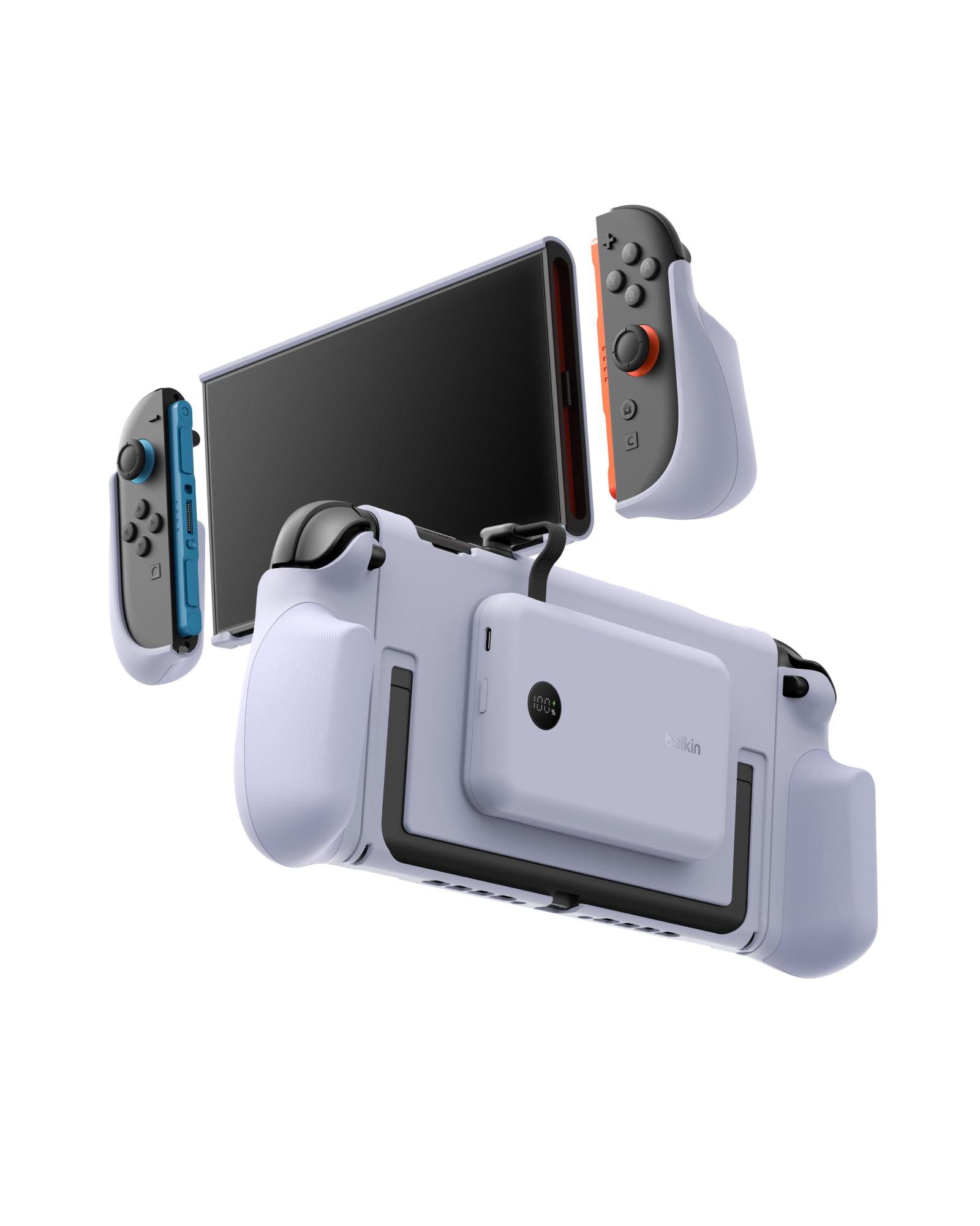 Belkin Gaming Uchwyt Ładujący do Nintendo Switch 2, 10 000 mAh – Fioletowy | Odłączany Powerbank Magnetyczny 10 000 mAh, 30 W, Zgodny z Podpórką, Ergonomiczny Uchwyt Antypoślizgowy, Wyświetlacz