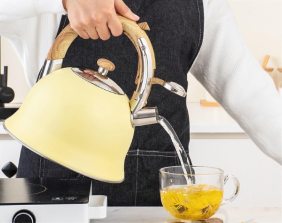 Stove Top Kettle Tea Kettle Household Teapot Tea Kettle with Ergonomic Handle Polished Stovetop Teakettle for Kitchen Commercial Use Teapot for Gas Hob (Yellow 3.5 Litres)