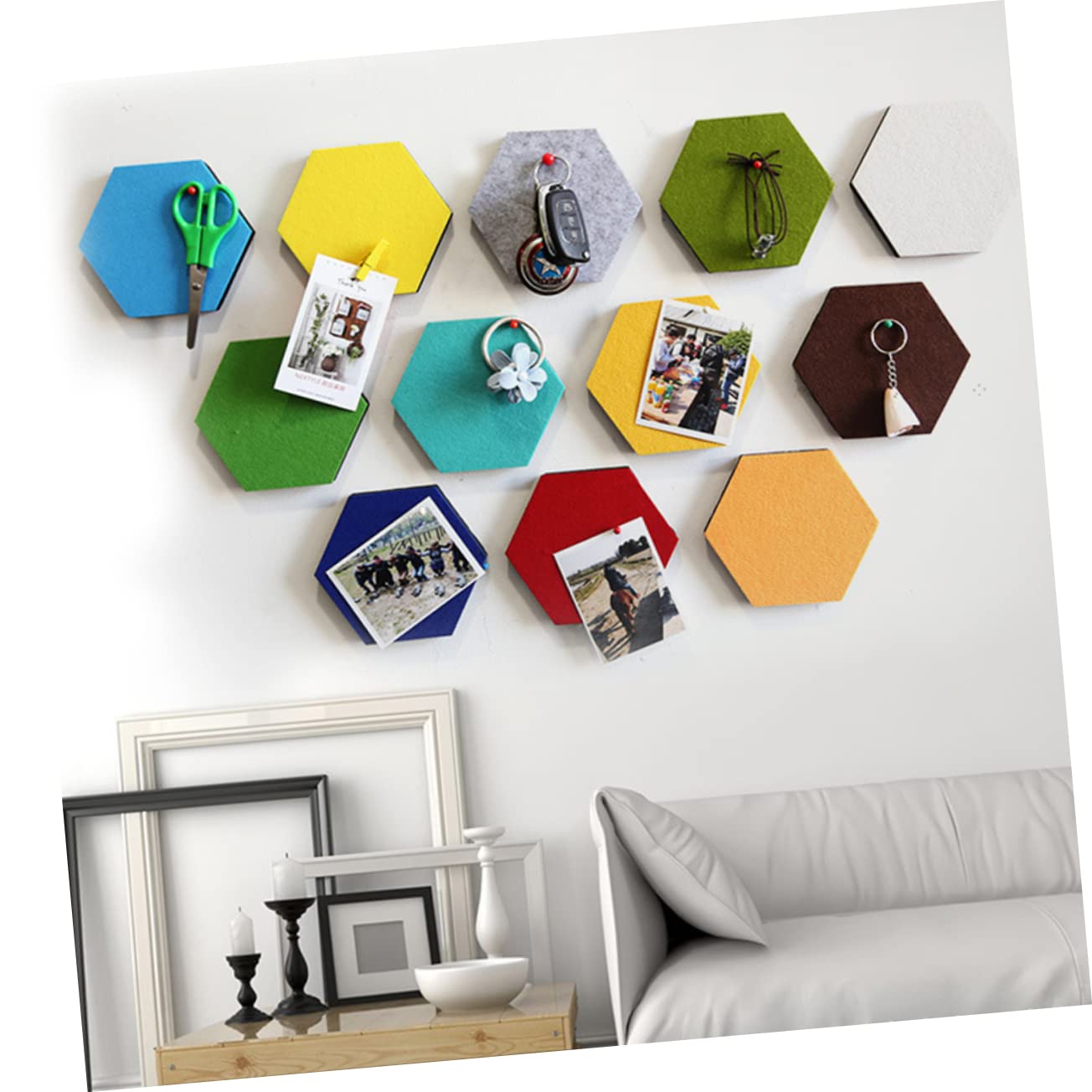 Angoily Hexagon Wall Stickers Set 6 Pieces Felt Bulletin Board Adhesive Stickers for Classroom Home Office Random
