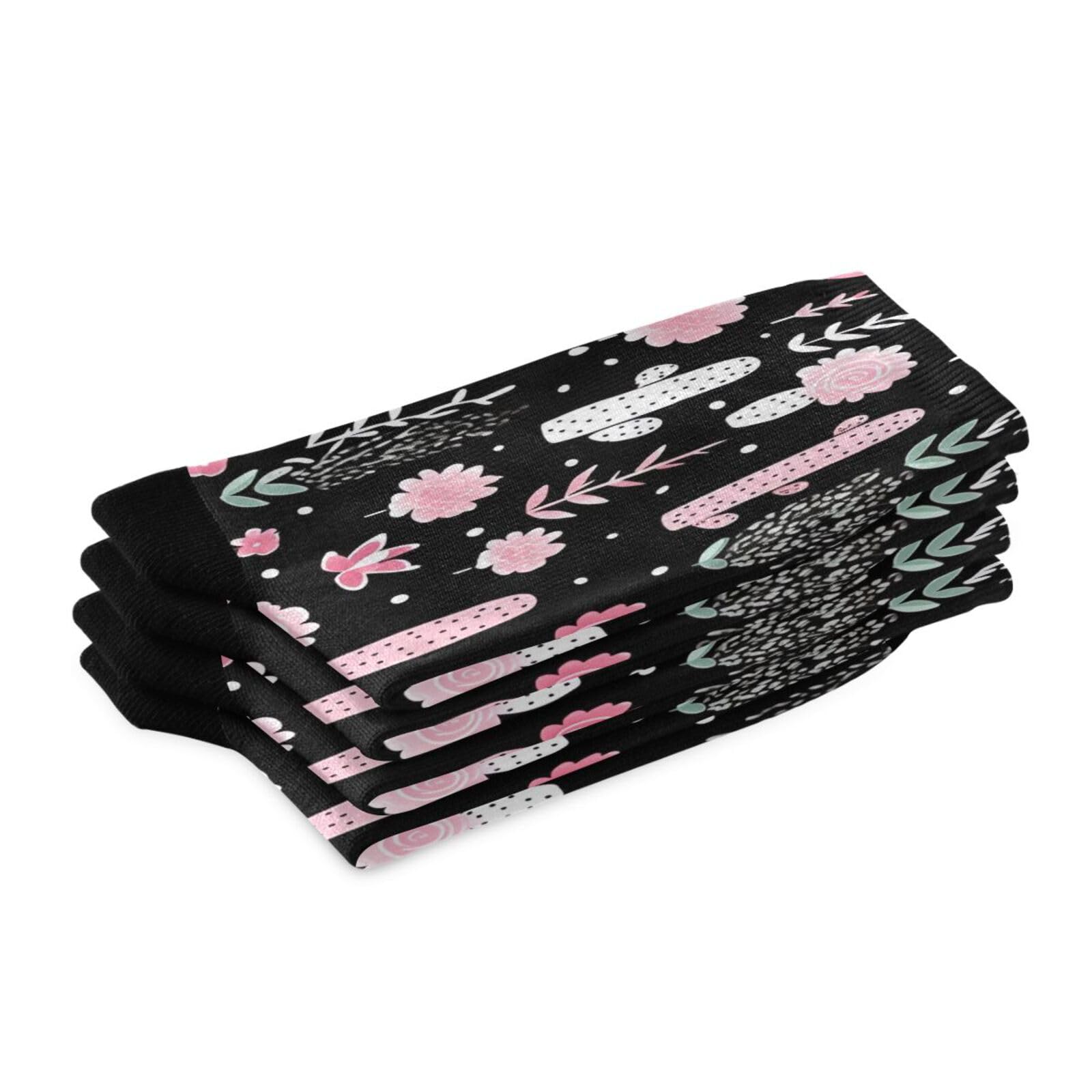 CZXW 1 Pair Cute Cactus Floral Black Crew Socks Breathable Compression Athletic Socks for Women Men Sport Running Cycling