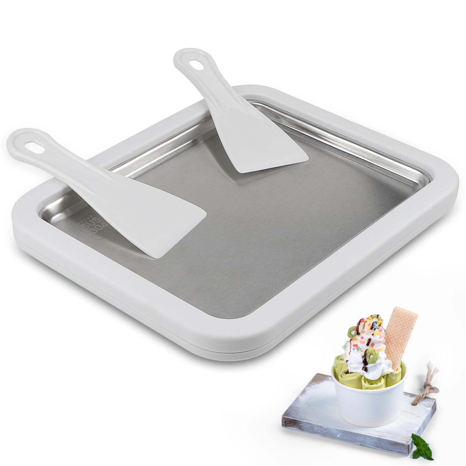 DBREAKS Gelato istantaneo, rolld Ice Cream Maker, gelato istantaneo,piastra per gelato, gelatiera,vaschetta per il ghiaccio, gelato fatto in casa, in acciaio inox per yogurt gelato sorbetto,Bianco