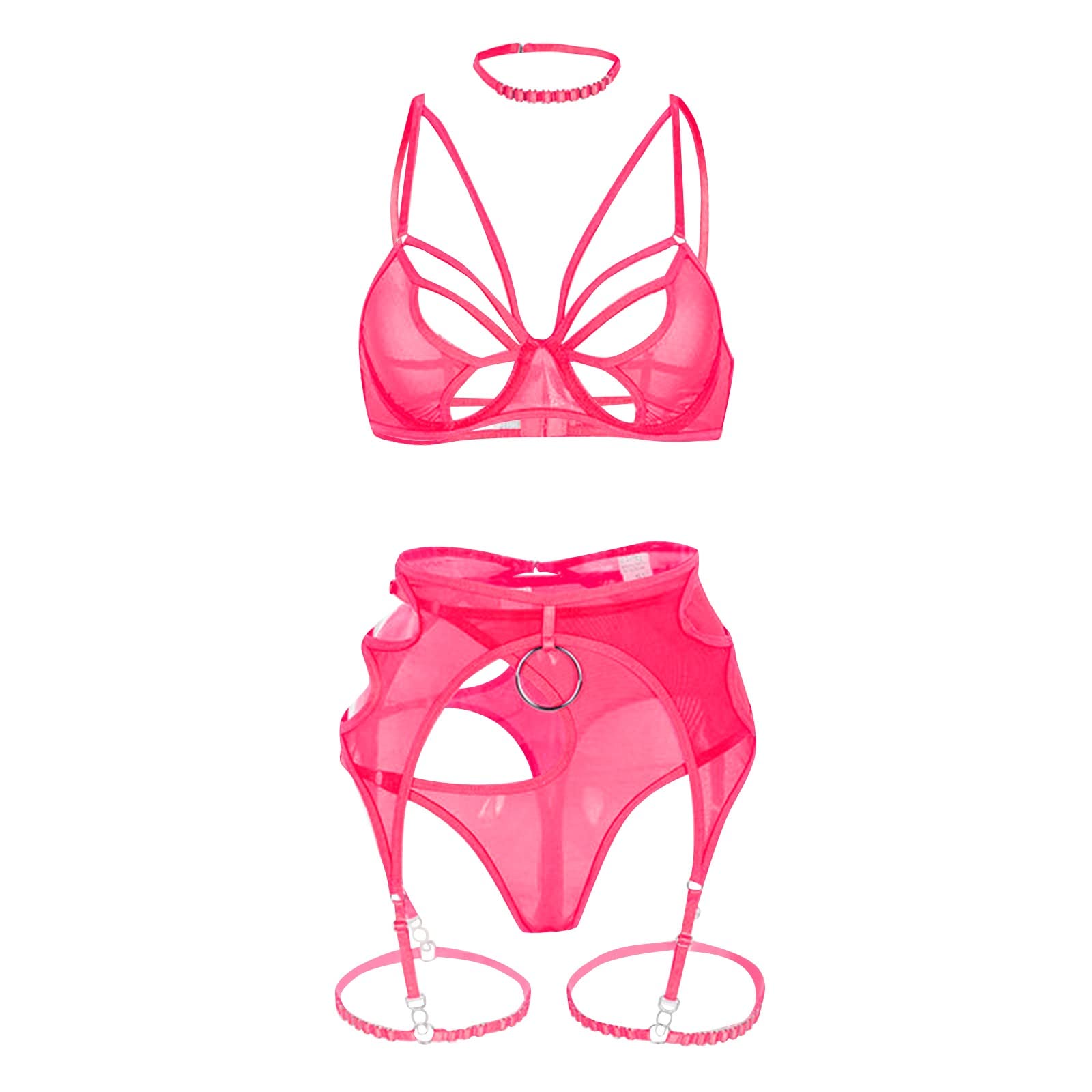 Set di Lingerie Sexy in Rete da Donna, Reggiseno A Vita Alta, Slip, in Due Pezzi, Giallo, L