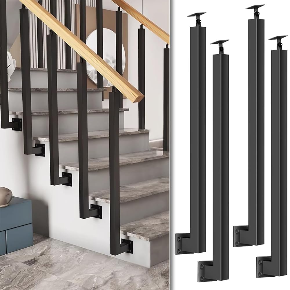LQSYBHD Side Mount Square Stair Baluster Posts- 270° Adjustable Metal Railing Spindles; Iron Posts for Deck, Balcony, Stair, Indoor and Outdoor Decor(Size:2.78ft/85cm,Color:4Pcs)