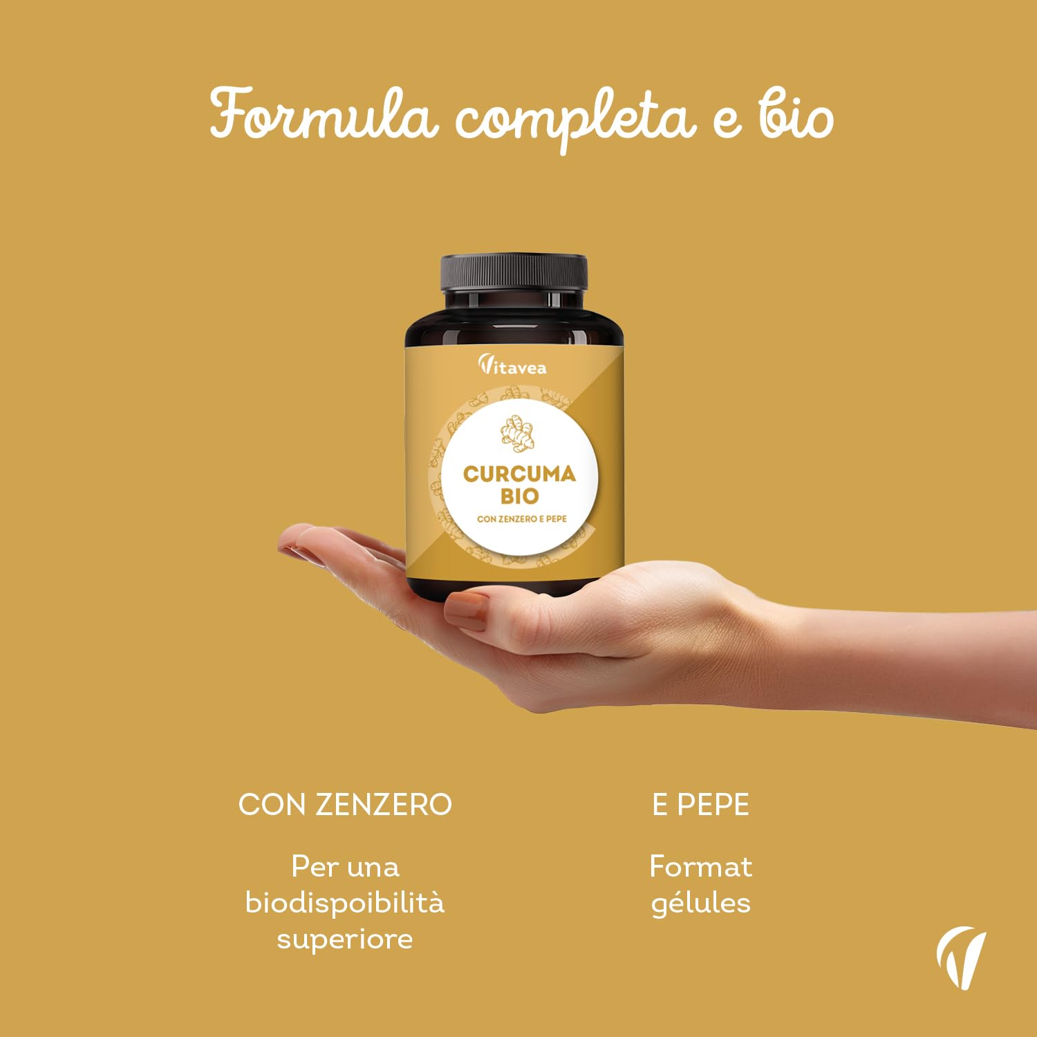 Curcuma Bio 2000 mg con Zenzero e Pepe Nero- Alta concentrazione- 120 Capsule Vegane - Integratore di Curcumina Antiossidante Naturale per Articolazioni, Digestione e Fegato - Vitavea