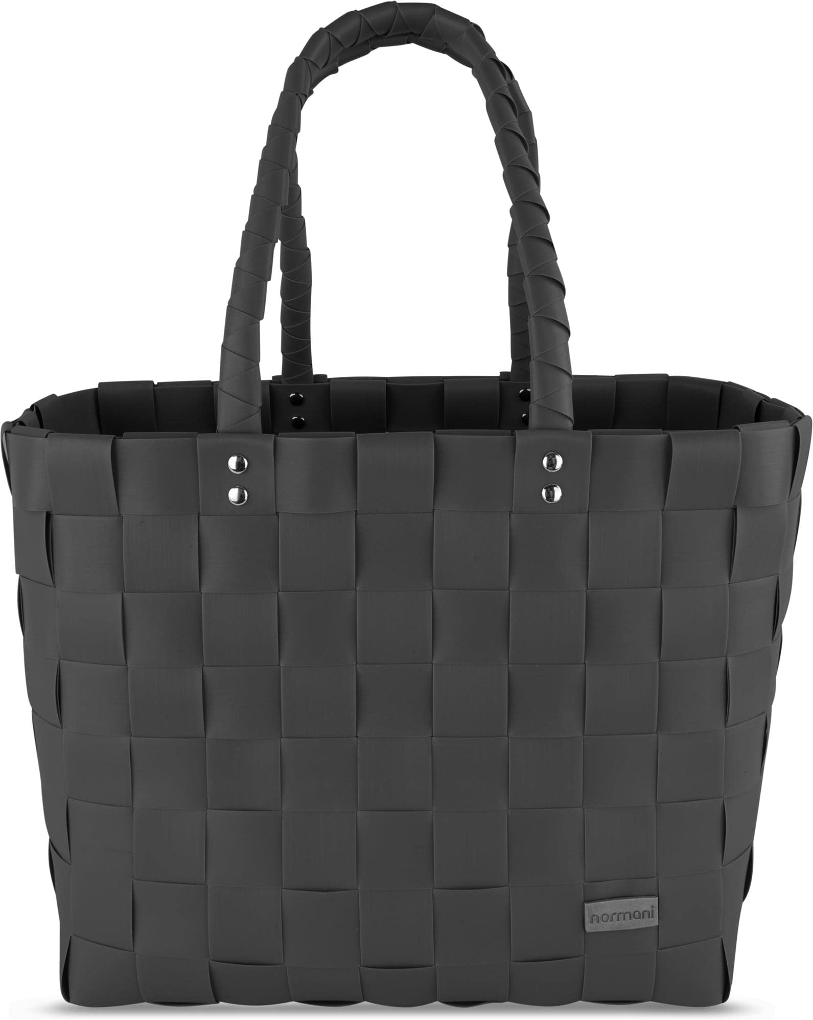 Einkaufskorb Shopper geflochten aus Kunststoff - robuster Strandkorb aus wasserabweisendem Material Farbe Schwarz