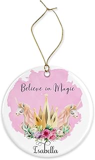 Unicorn and Boho Crown Design Christmas ornament, Personalized Unicorn Design Christmas ornament, Custom Name Christmas ornament, Boho Christmas tree decoration, mdf and ceramic ornament (Mdf)