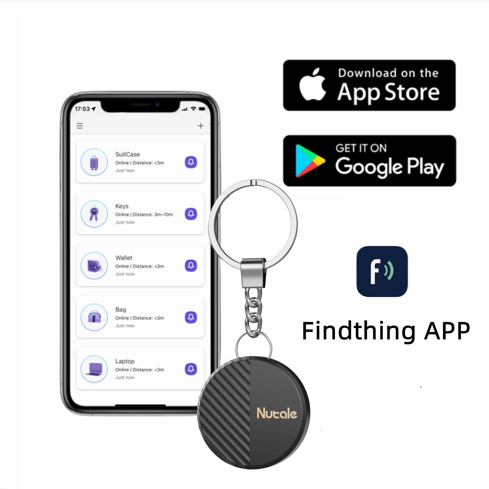 Mate Trova Oggetti - 4PCS Key Finder Localizzatore di oggetti Bluetooth Tracker con portachiavi per Chiave, portafoglio Chiave casa o Chiave macchina