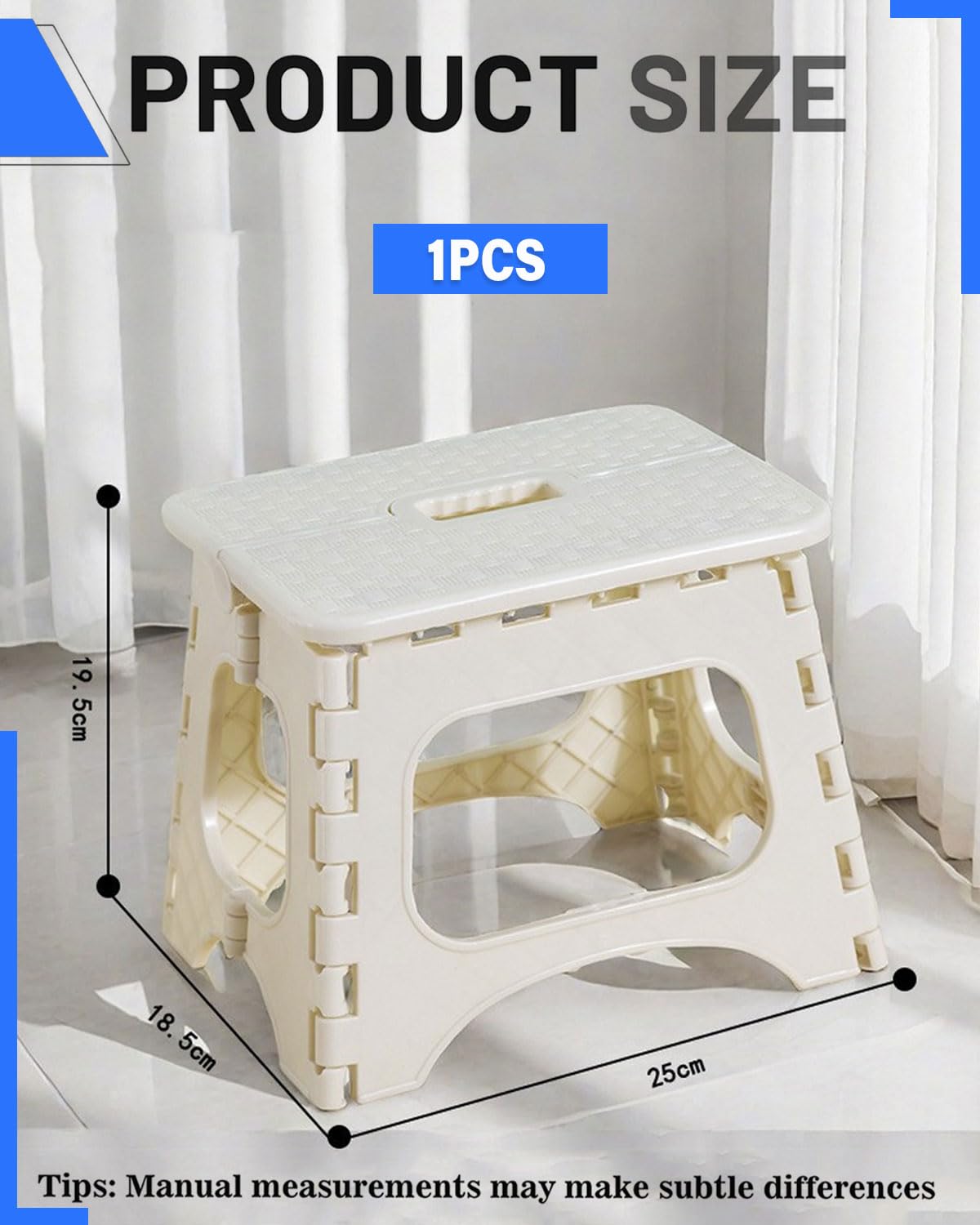 1 taburete plegable, taburete bicolor, taburete de plástico, taburete plegable, taburete para niños, capacidad de carga de hasta 150 libras, color blanco