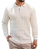 Mens Polo Sweaters Quarter Zip Long Sleeve Knit Polos Lightweight Casual Pullover Sweater