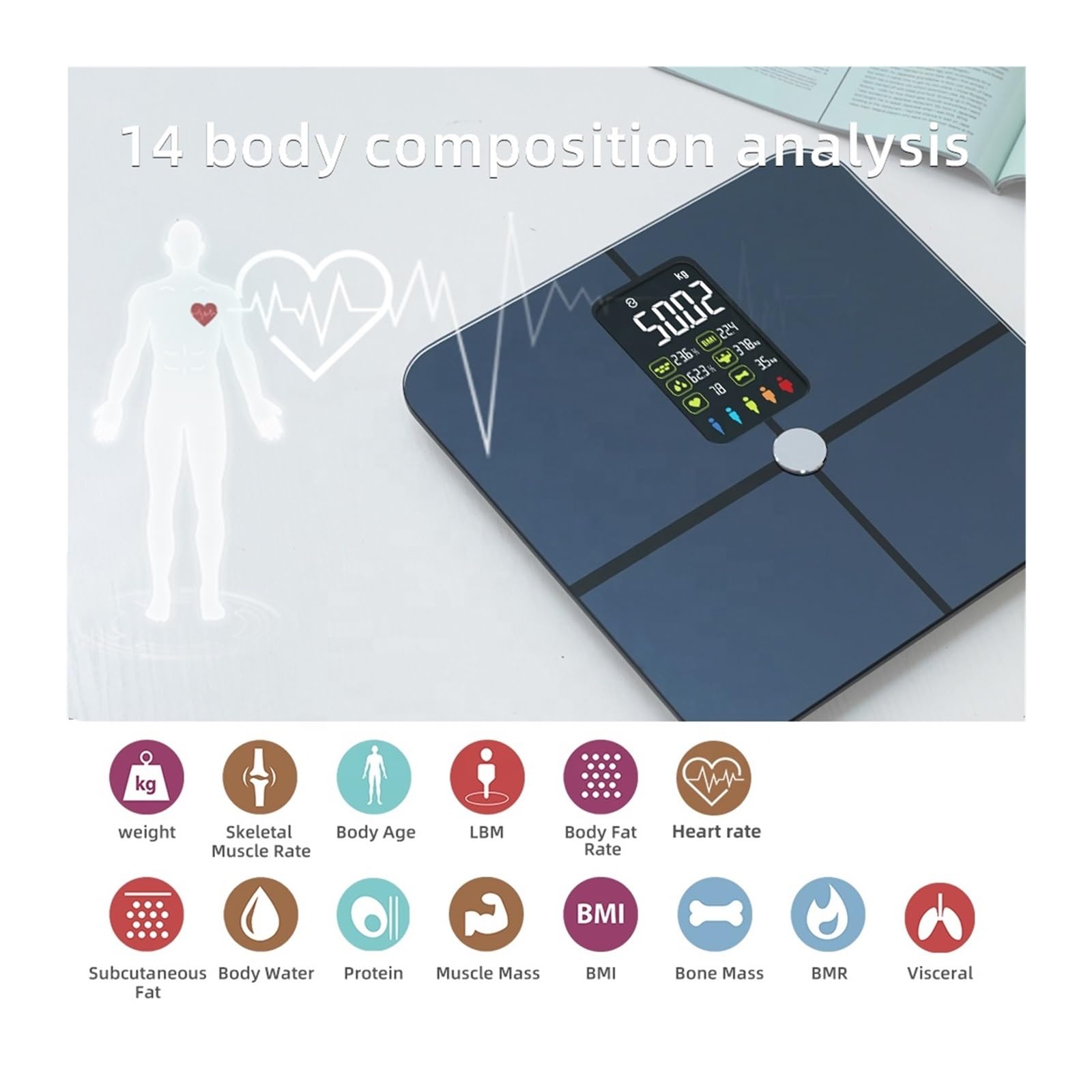 Balance Intelligente IMC Numérique For Le Corps De Graisse Corporelle Analyseur Composition Pesée Salle Bain PréCis Et Facile