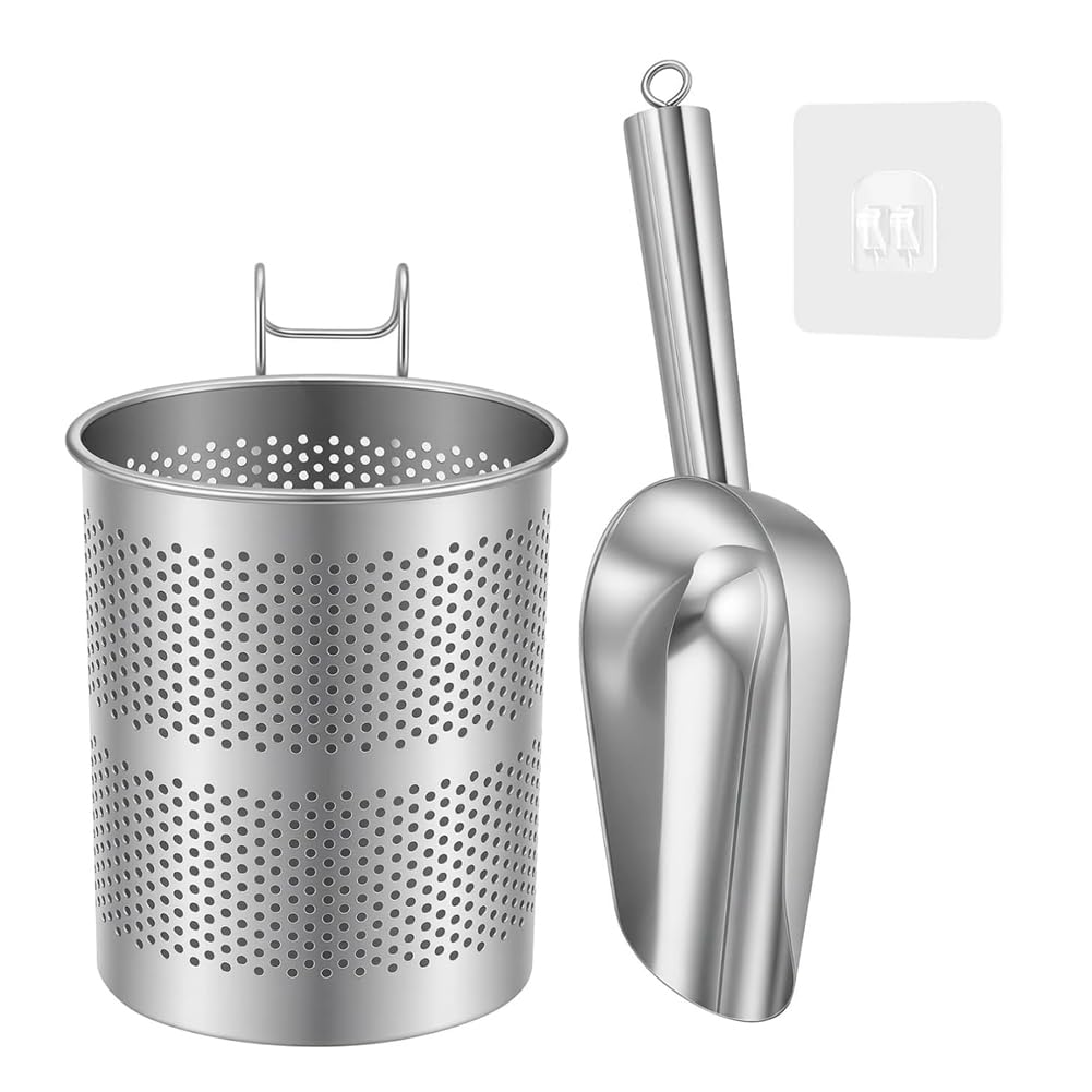 Aundhegrtt Stainless Steel Ice Scoop with Holder for Freezer Ice Machine Metal Ice Scooper for Ice Makers